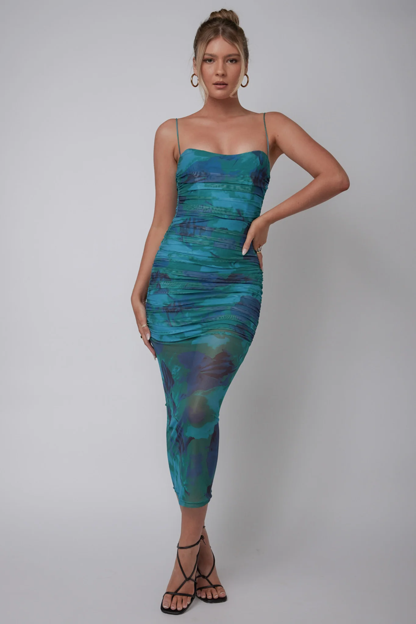 Logan Cami Strap Midi Dress Floral Green - Sonourner