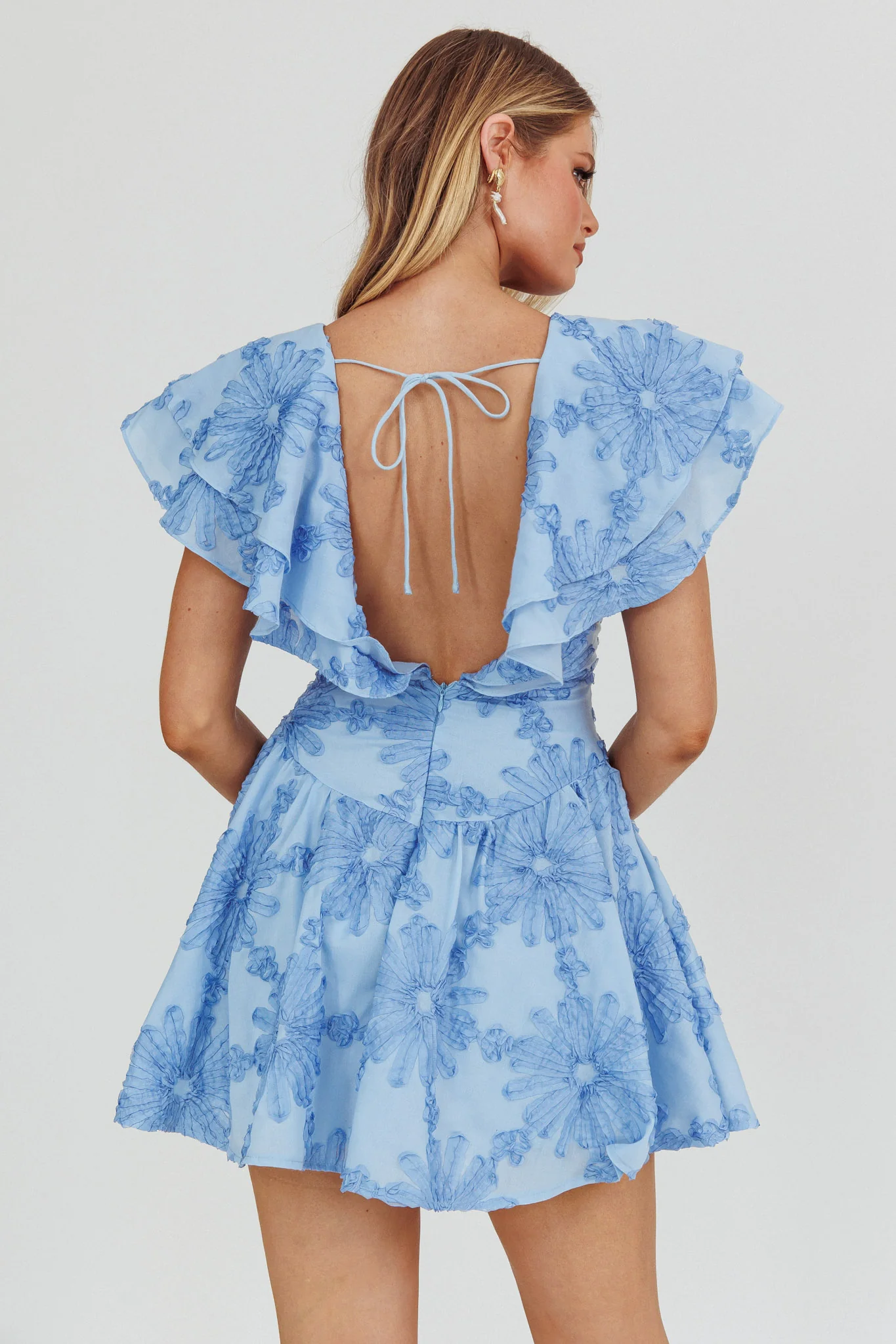 Garden Of Eden Ruffle Mini Dress Blue - Sonourner
