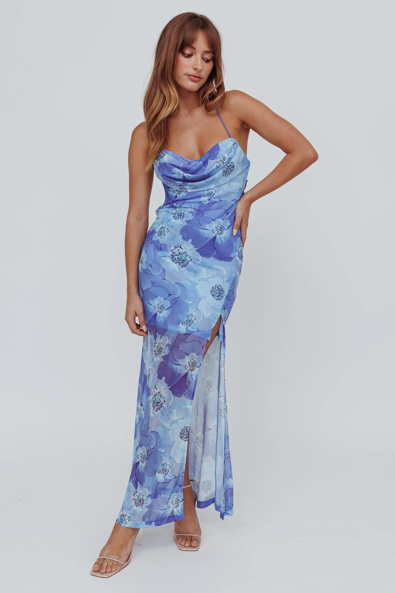 Osaka Sun Lace-Up Back Mesh Dress Blue - Sonourner