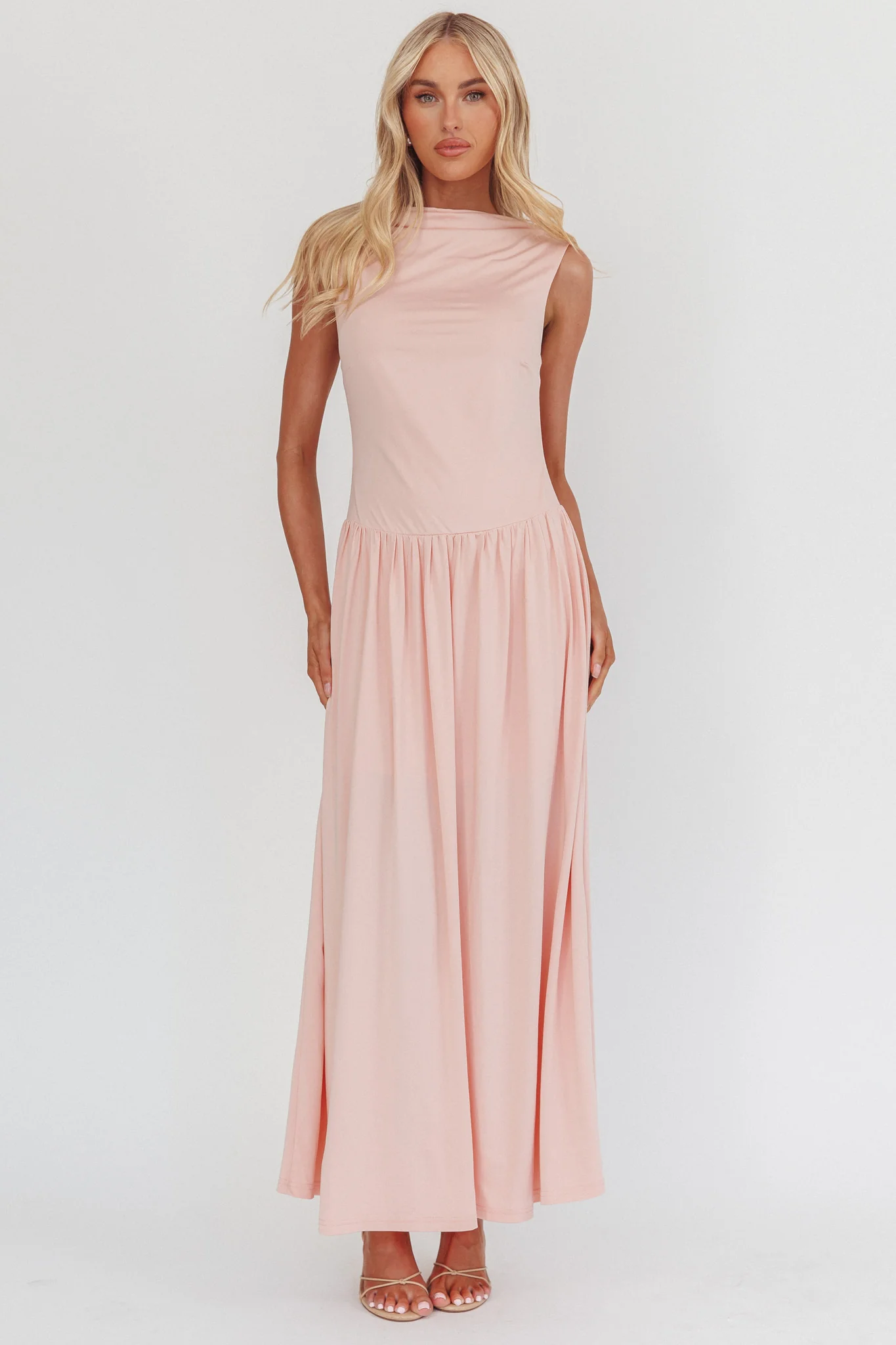 Dorothea High Cowl Open Back Maxi Dress Dusty Pink - Sonourner