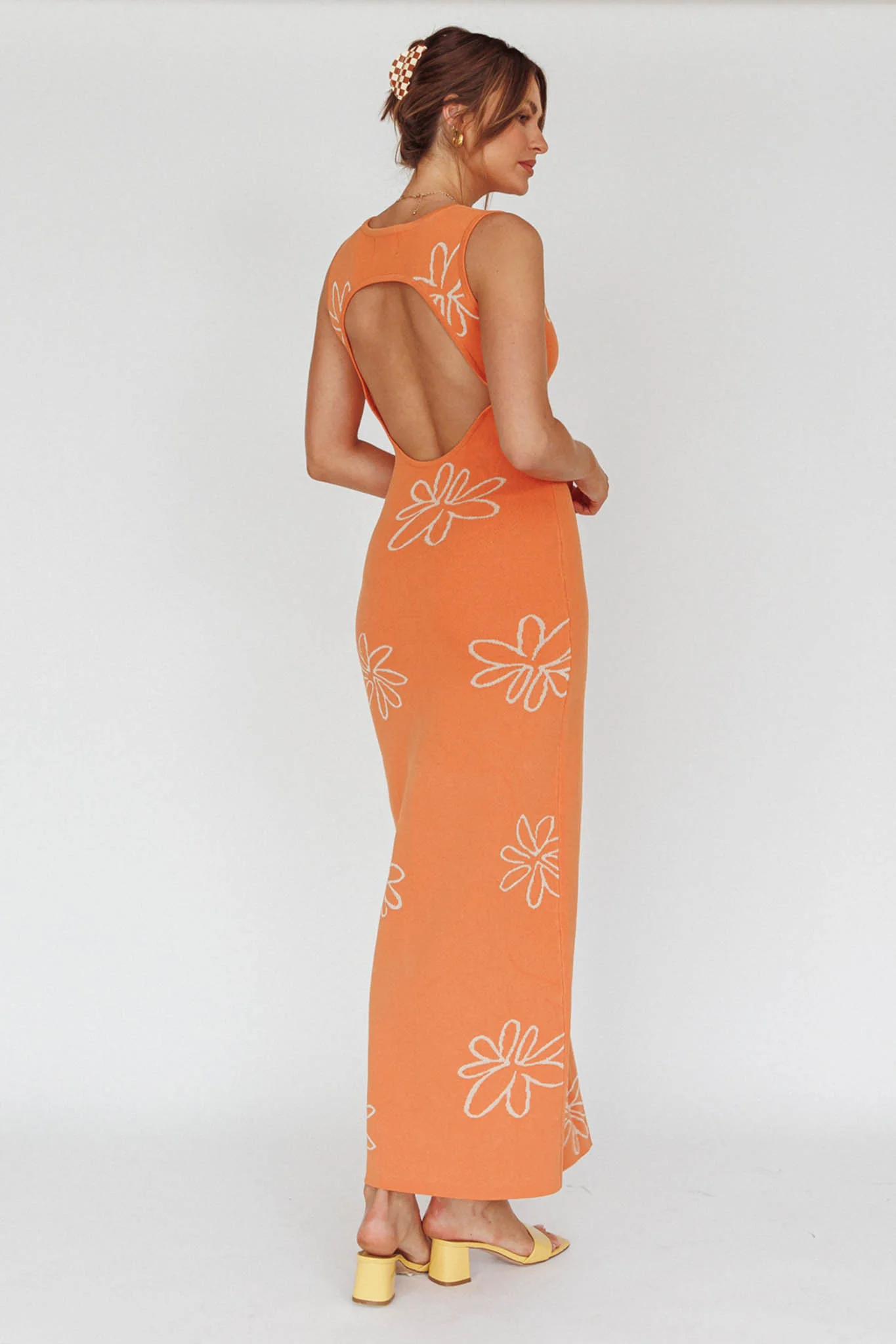 Sunland Knit Maxi Dress Flower Tangerine - Sonourner