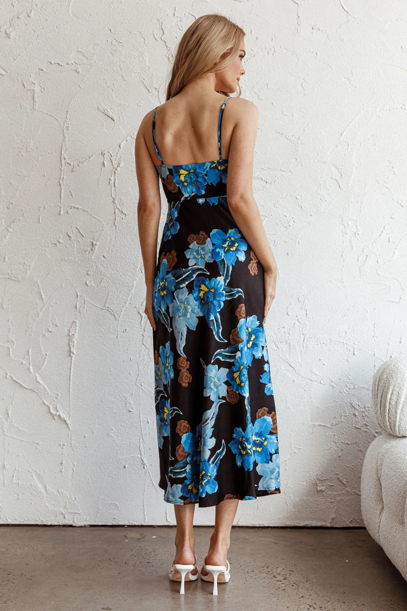 Missoula Cami Strap Padded Bust Midi Dress Flower Blue - Sonourner