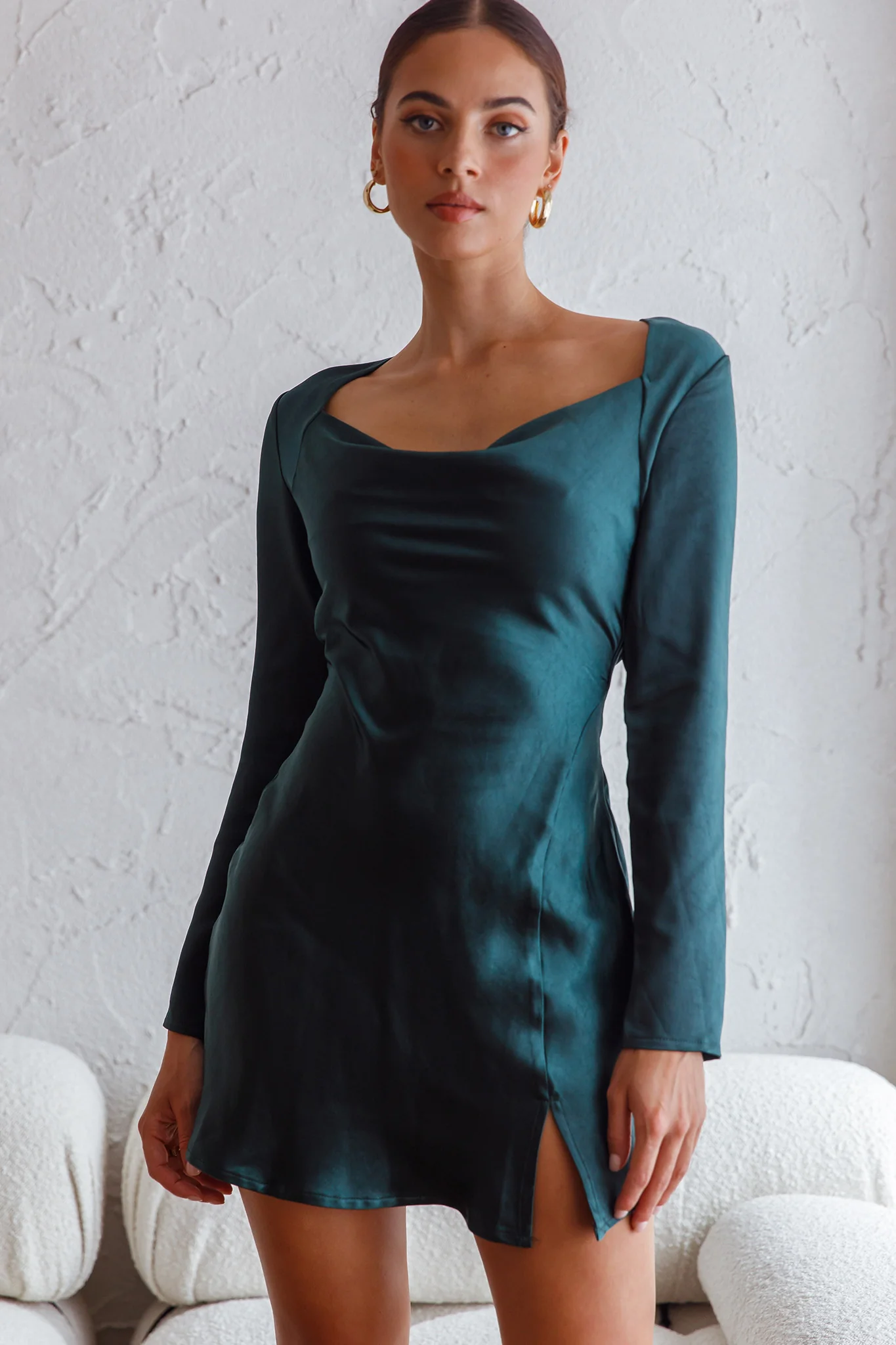 Champs Elysees Long Sleeve Open Back Mini Dress Forest Green - Sonourner