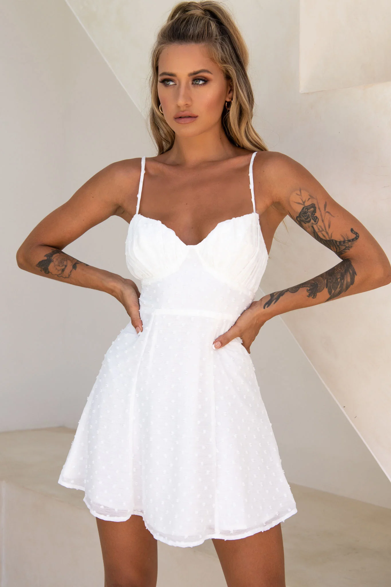 Good Morning Angel Ruched Bust A-Line Dress White - Sonourner