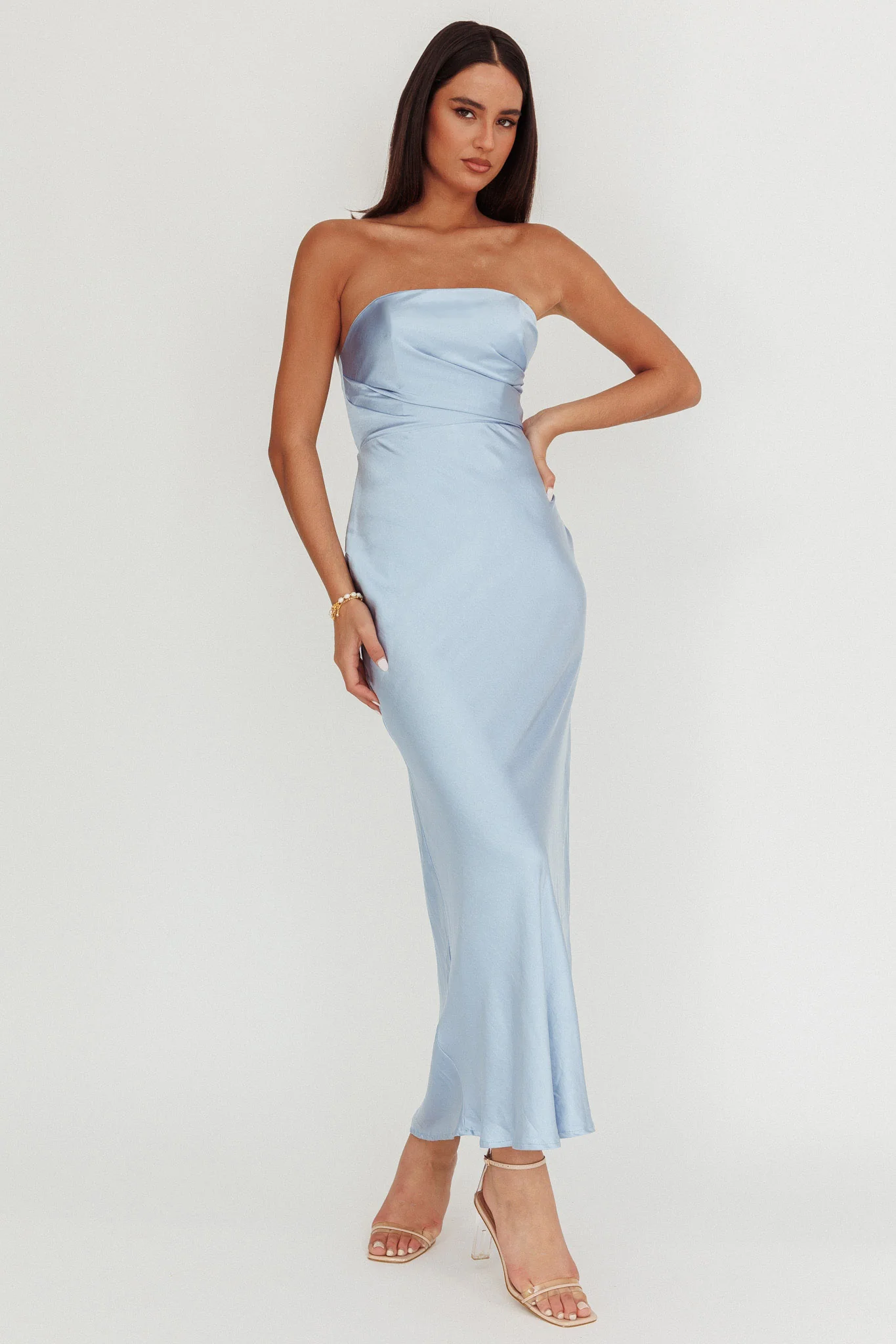 City Of Stars Strapless Maxi Dress Baby Blue - Sonourner
