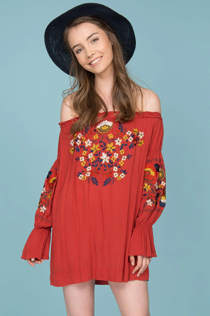 Saige Floral Day Dress Rust - Sonourner