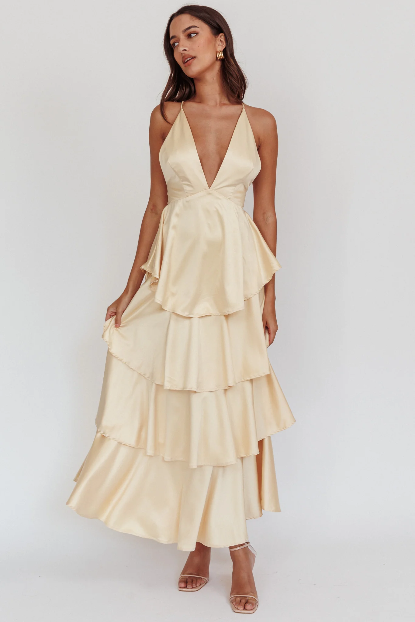 Auguste Tiered Frill Strappy Back Dress Butter - Sonourner
