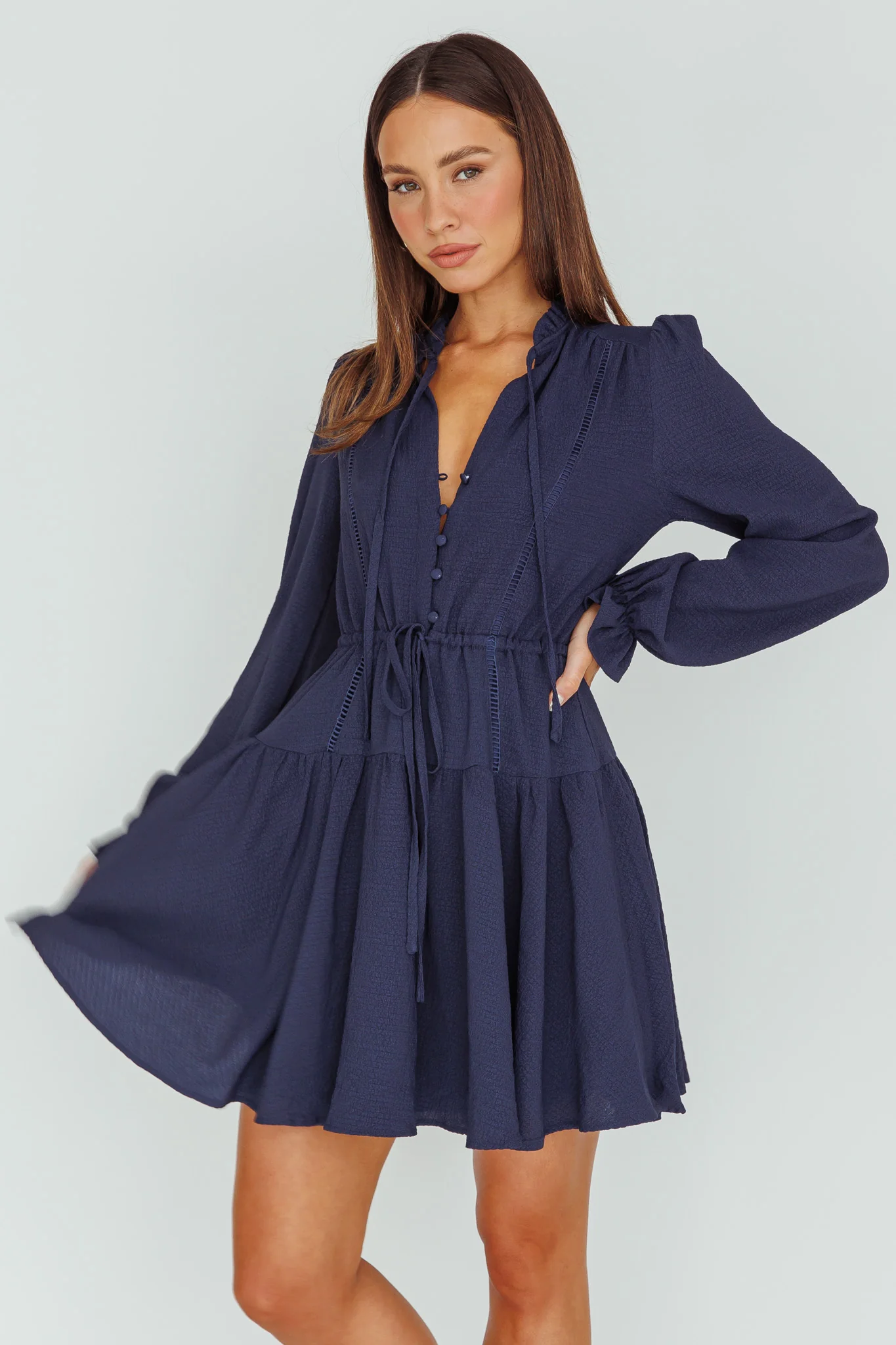 Waverly Long Sleeve Mini Dress Navy - Sonourner