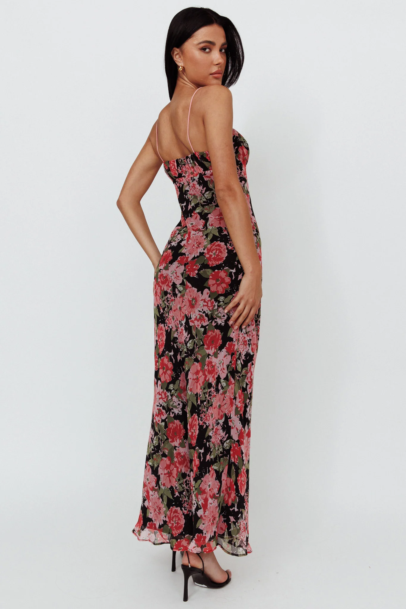 Essence String Tie Bust Maxi Dress Floral Black - Sonourner