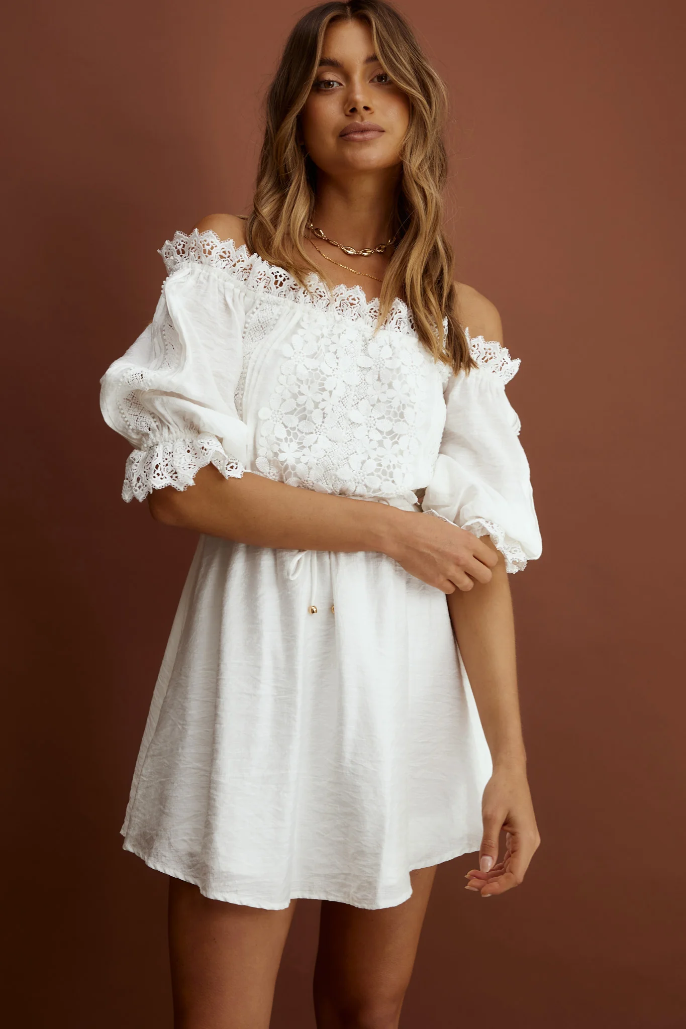 Homeward Off-Shoulder Lace Dress White - Sonourner