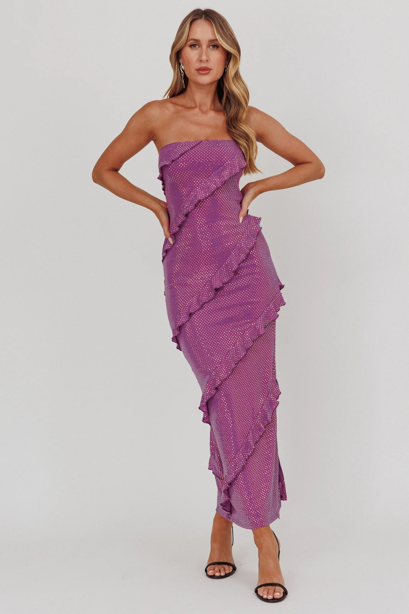 Metrics Strapless Frill Maxi Dress Purple - Sonourner