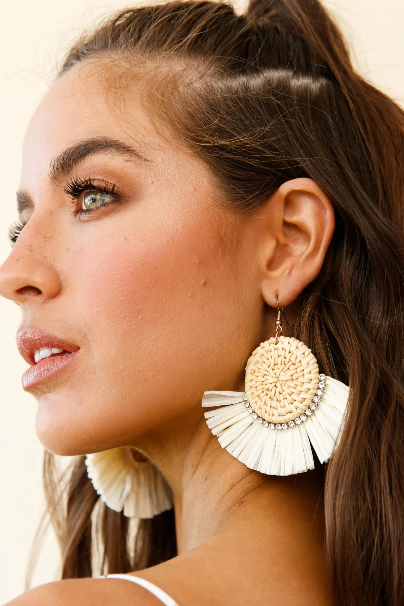 Kenya Diamante Accent Woven Straw Earrings Natural - Sonourner