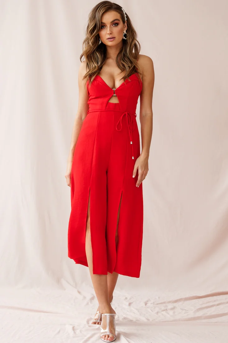 Charlie Structured Wide Leg Jumpsuit Red - Sonourner