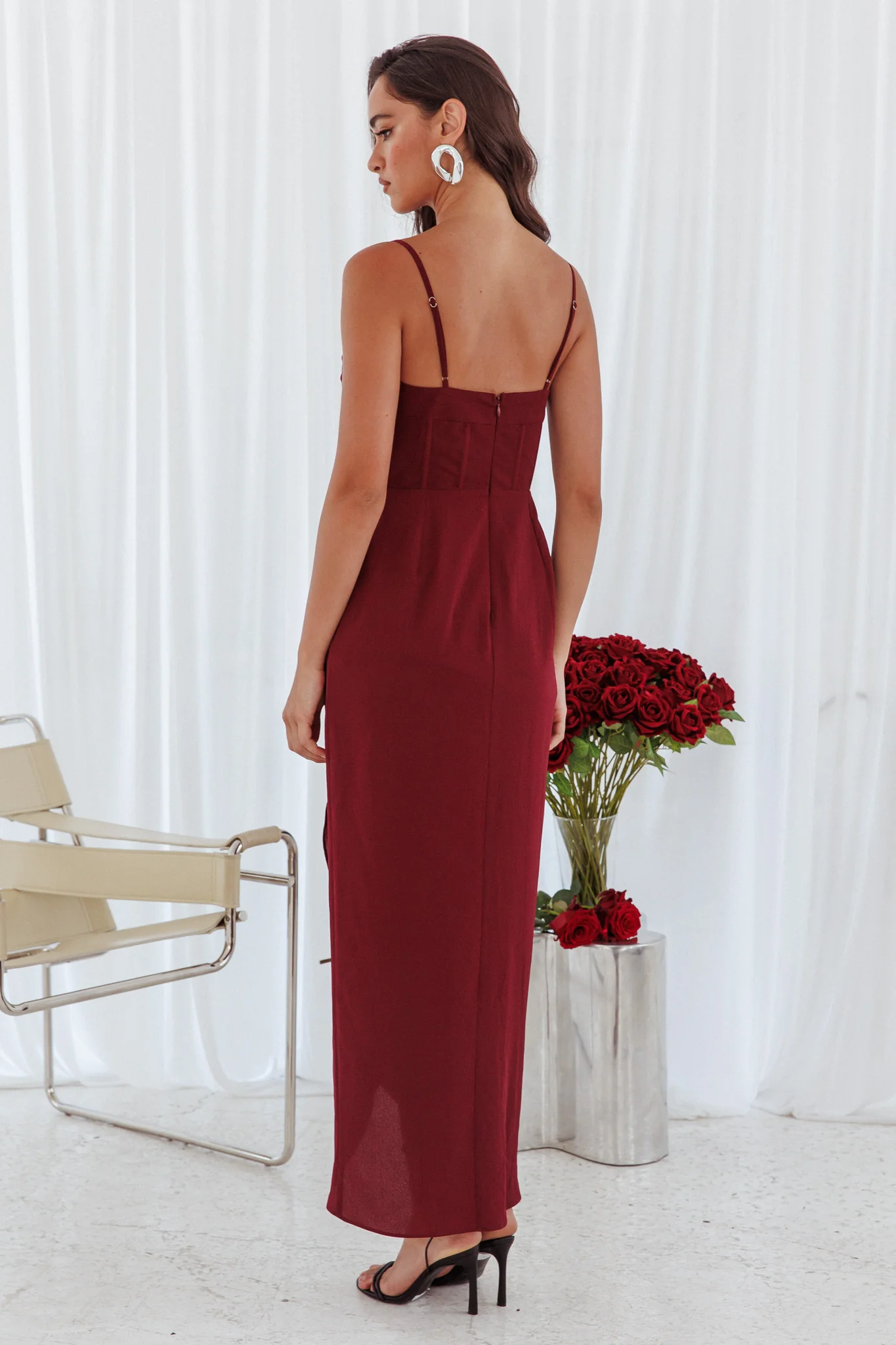 Patrice Draped Neck Split Midi Dress Wine - Sonourner