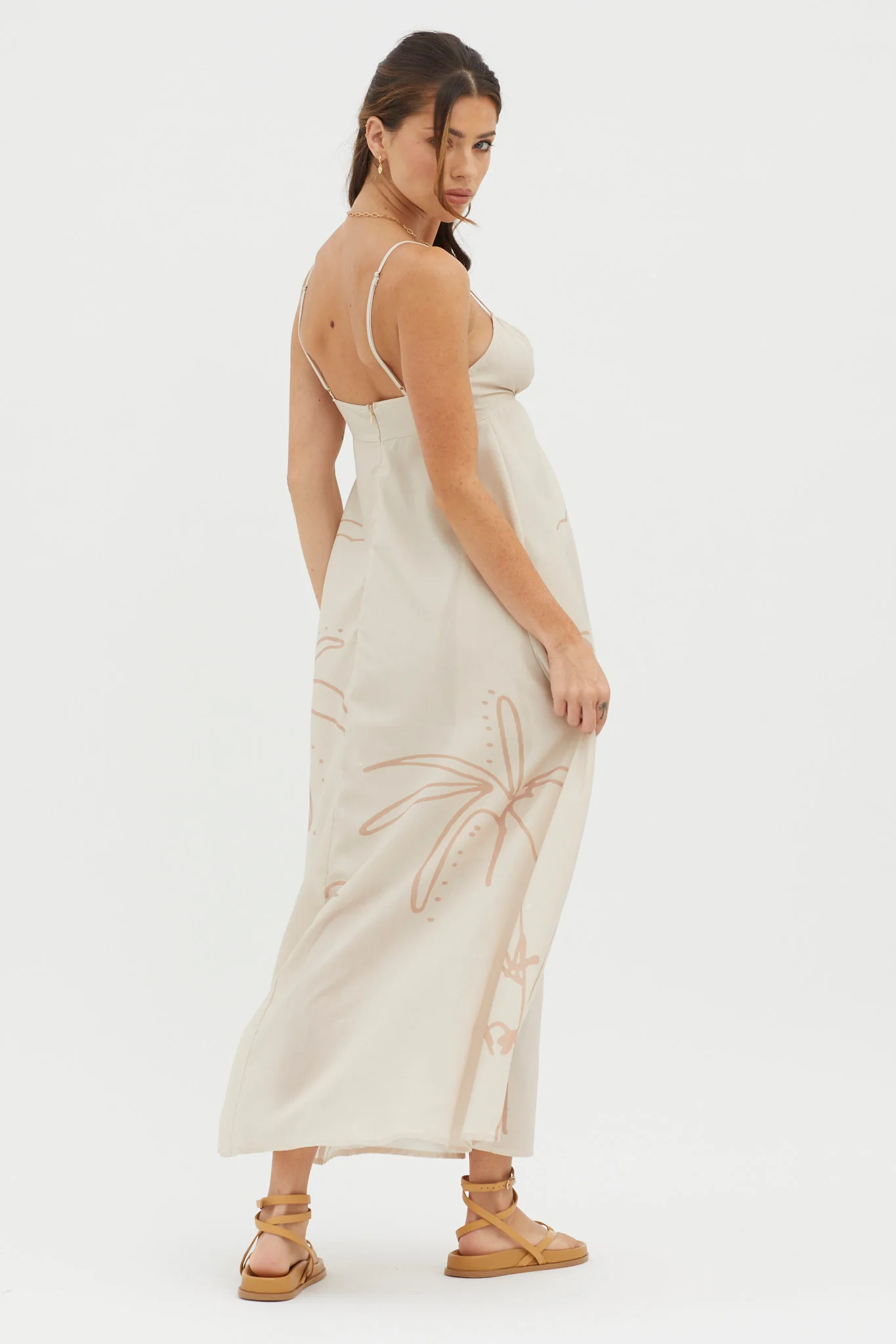 Yuki Tied Bust Midi Dress Sand - Sonourner