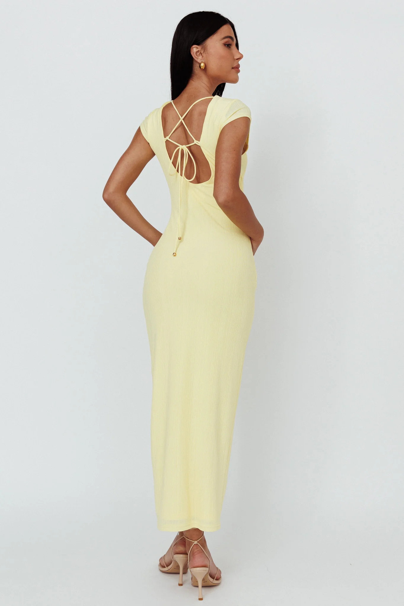 Elenice Cap Sleeve Cut-Out Midi Dress Lemon - Sonourner