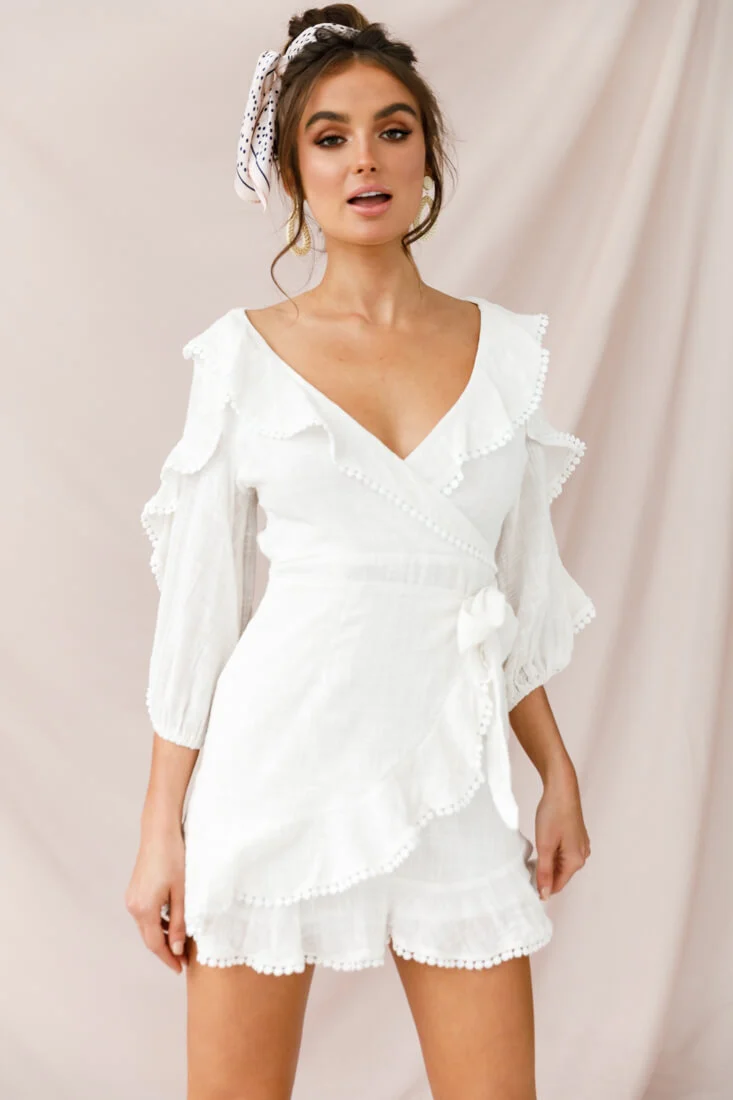 Peta Faux Wrap Ruffle Dress White - Sonourner