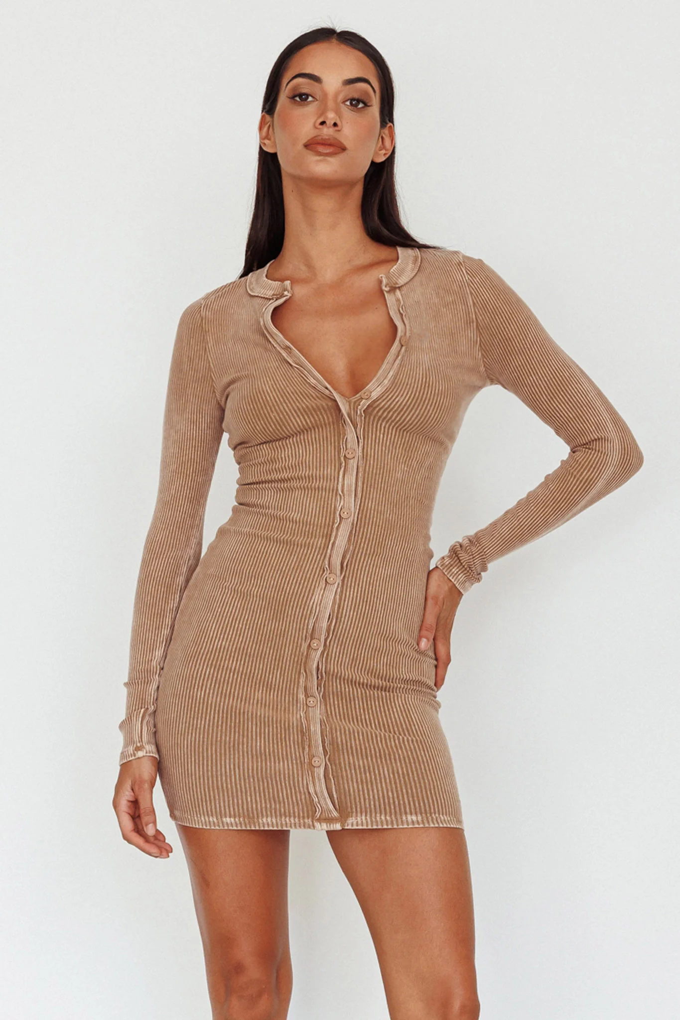 Goin' Solo Faux Placket Mini Dress Khaki - Sonourner