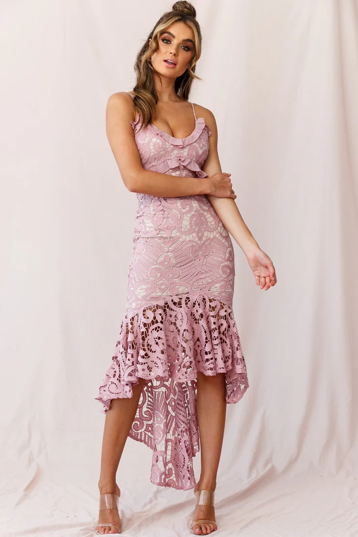 Shakeera High-Low Hem Lace Dress Blush - Sonourner