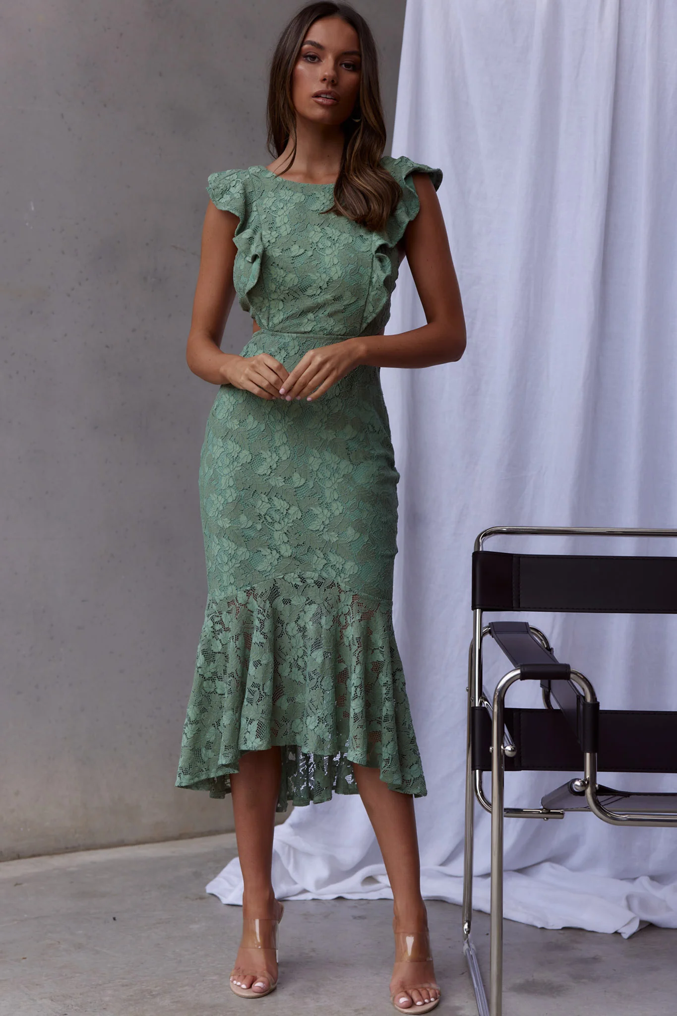 Jackie Pinafore Floral Lace Dress Avocado - Sonourner