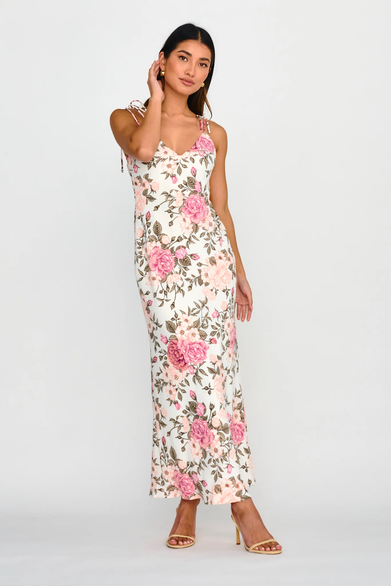 Florenze Tied Shoulder Dress Floral Pink - Sonourner