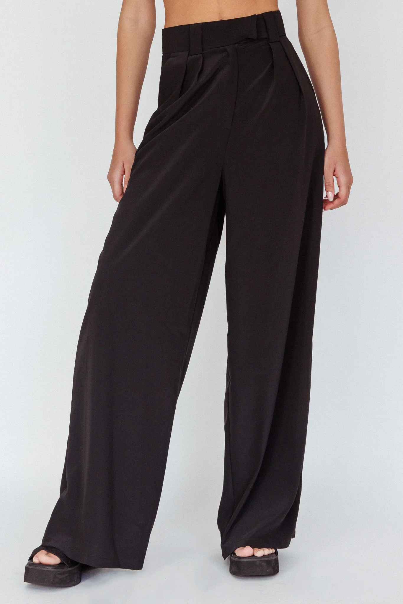 Regal Wide-Leg Mid Rise Pants Black - Sonourner