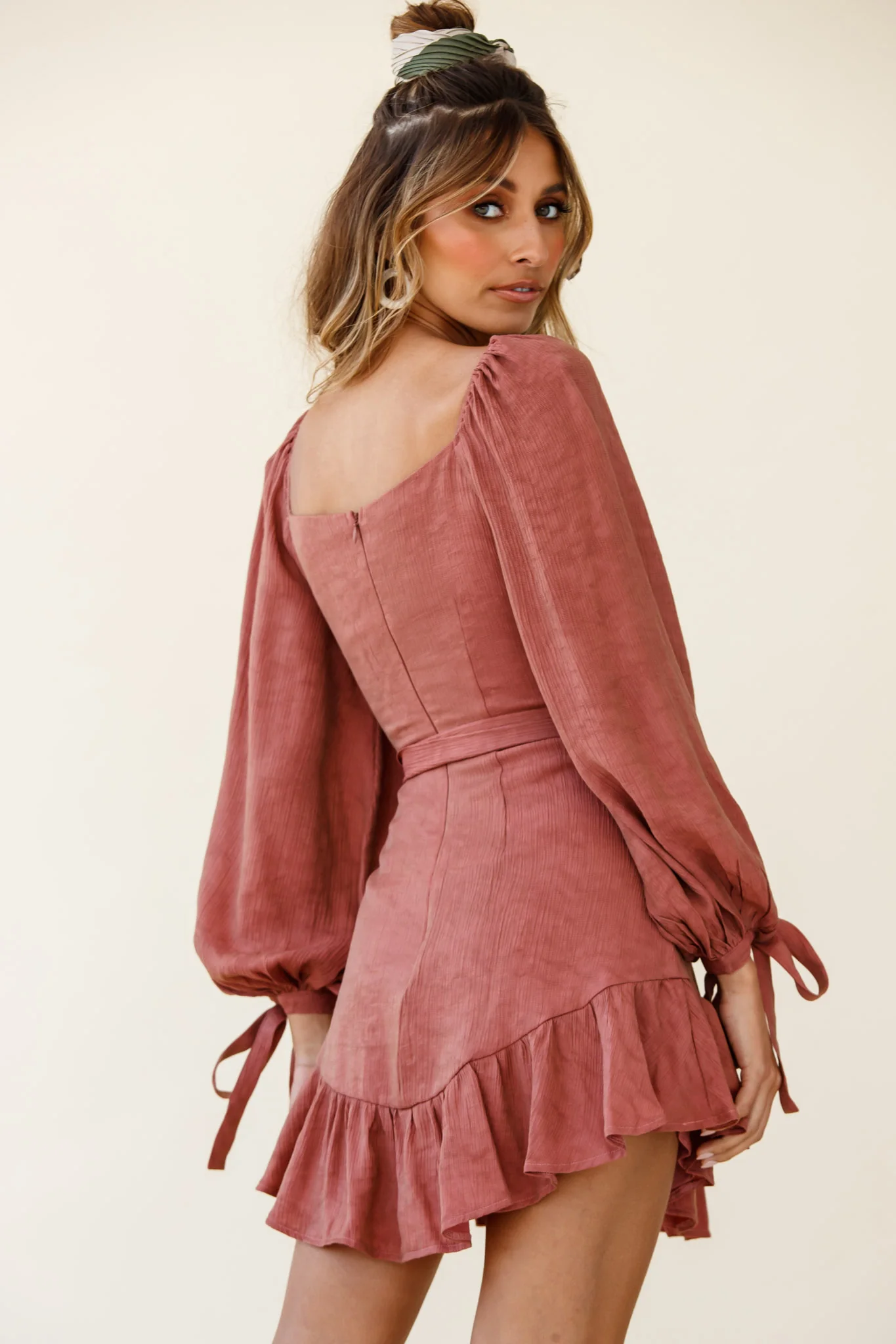 Make Memories Balloon Sleeve Molded Bust Dress Antique Rose - Sonourner