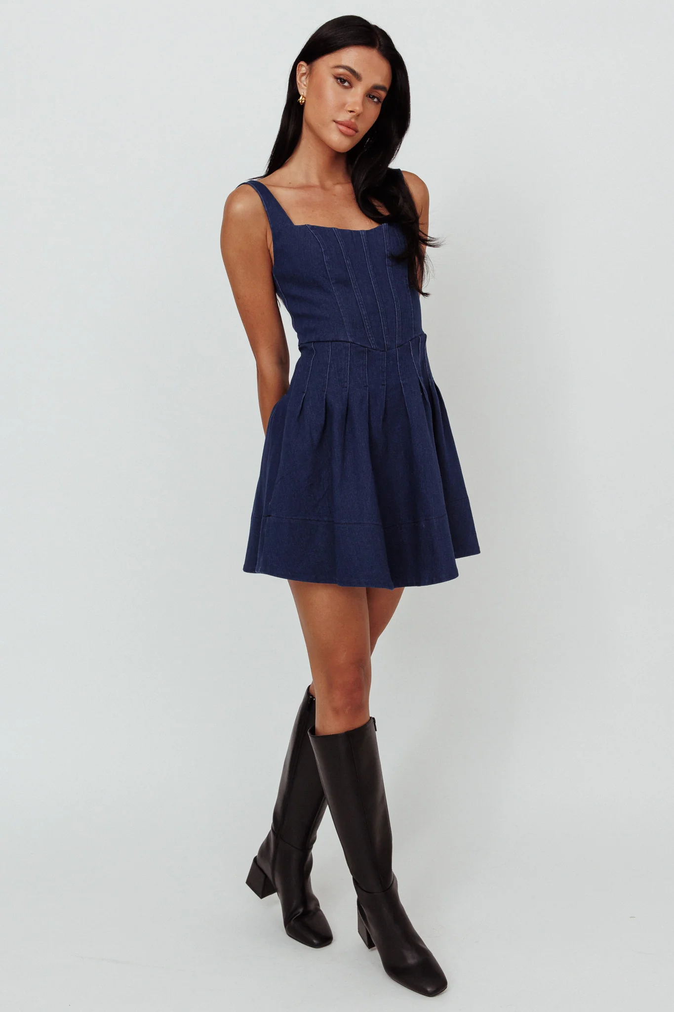Talisa Pintuck Pleat Waist Mini Dress Dark Blue - Sonourner
