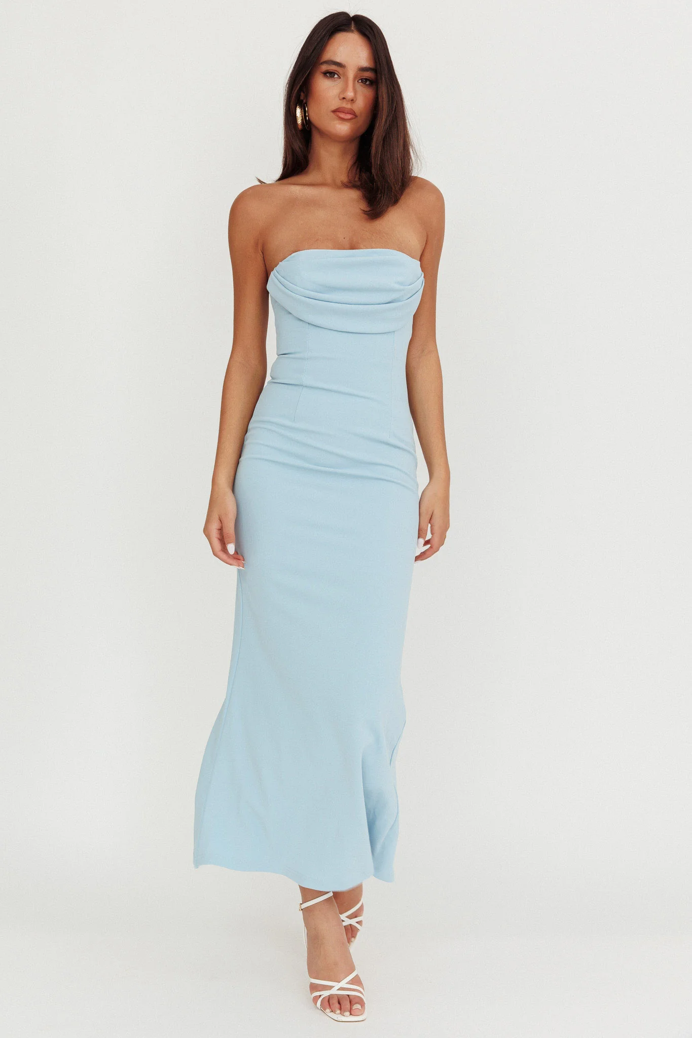 Well Versed Strapless Pleat Bust Maxi Dress Blue - Sonourner