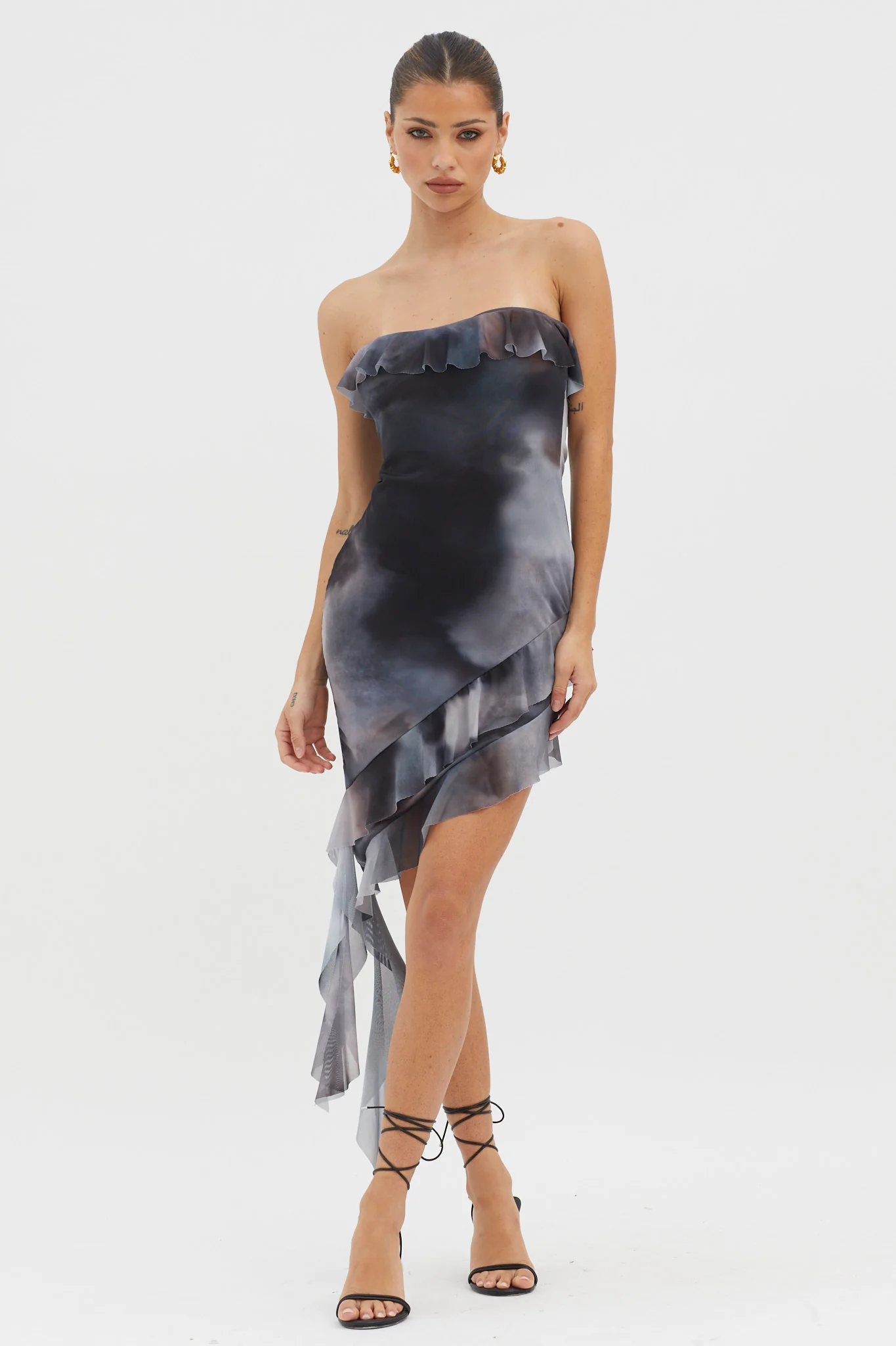 Won't Let Go Ruffle Trim Mini Dress Charcoal - Sonourner