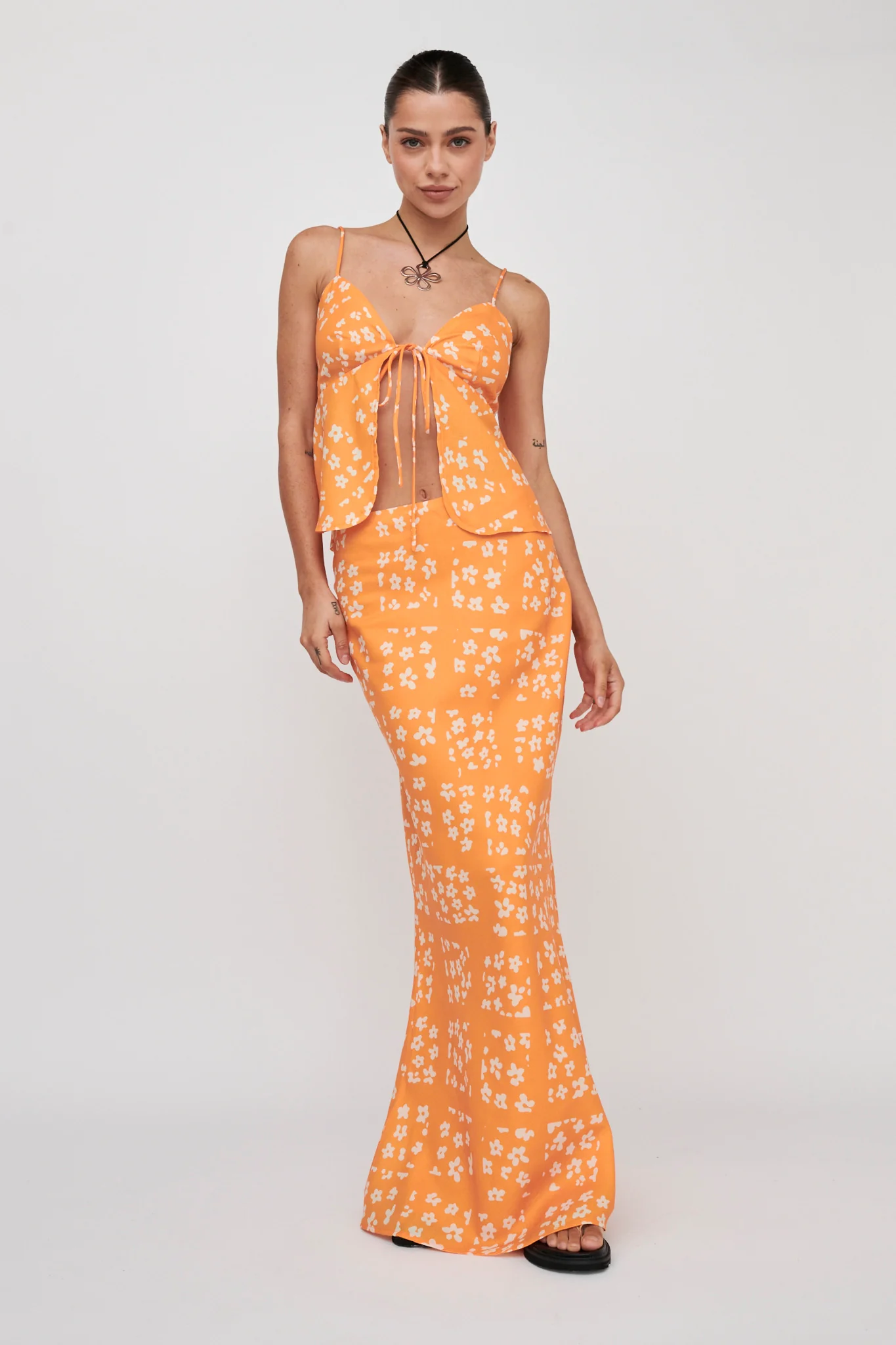 Heart & Soul Maxi Skirt Floral Orange - Sonourner