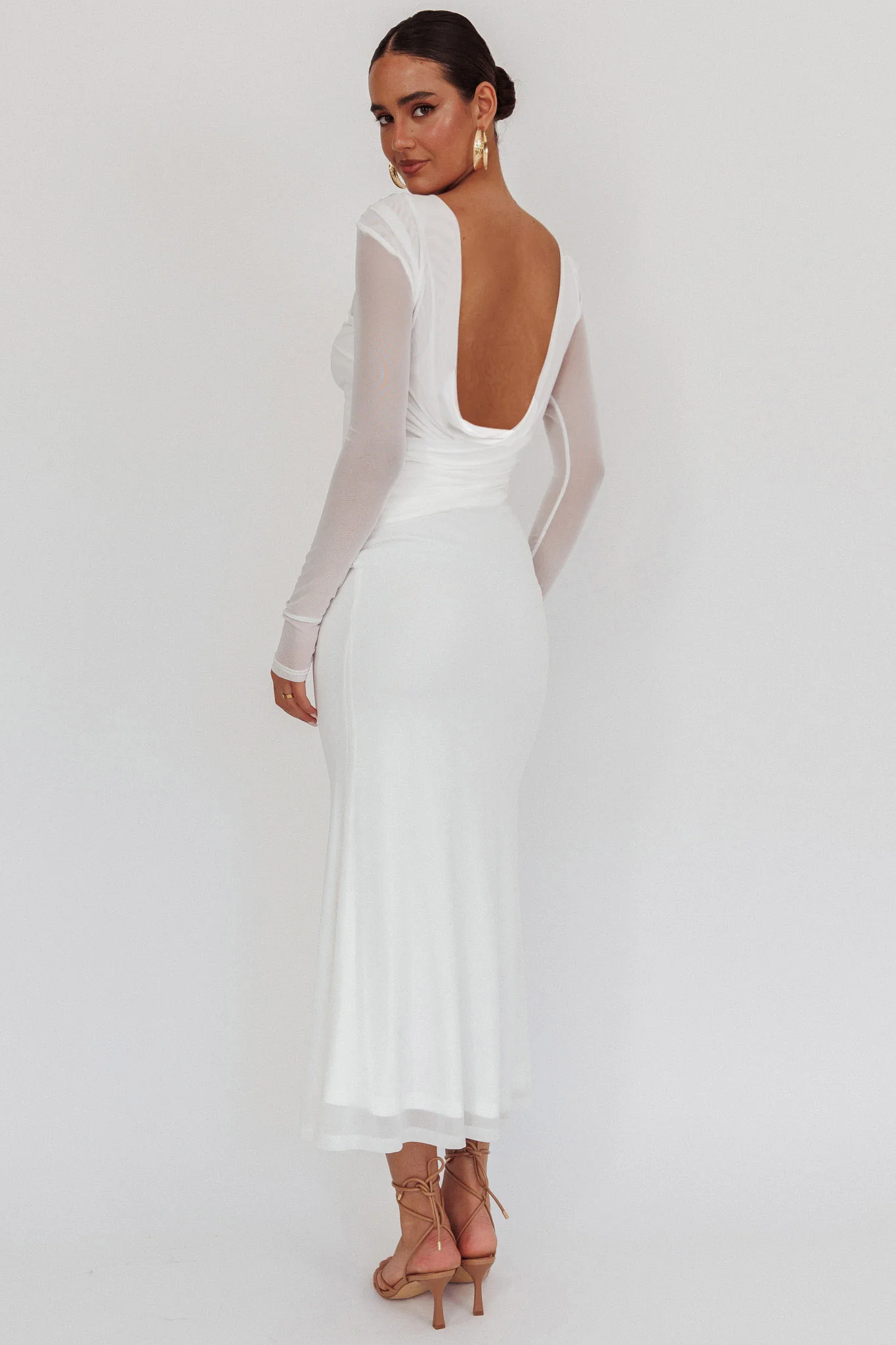 Lustre Open Back Mesh Maxi Dress White - Sonourner
