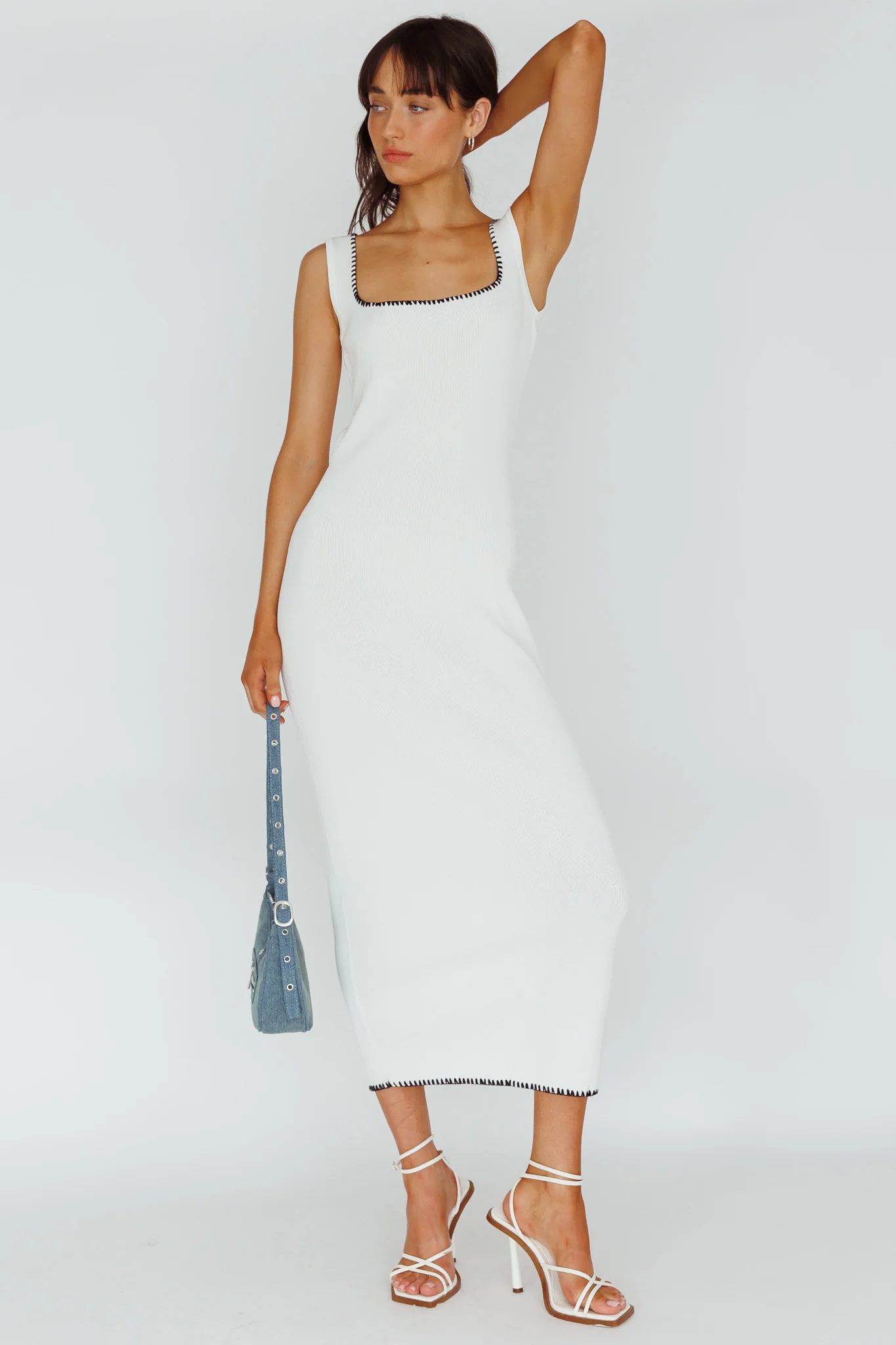 North Shore Blanket Stitch Knit Maxi Dress White - Sonourner
