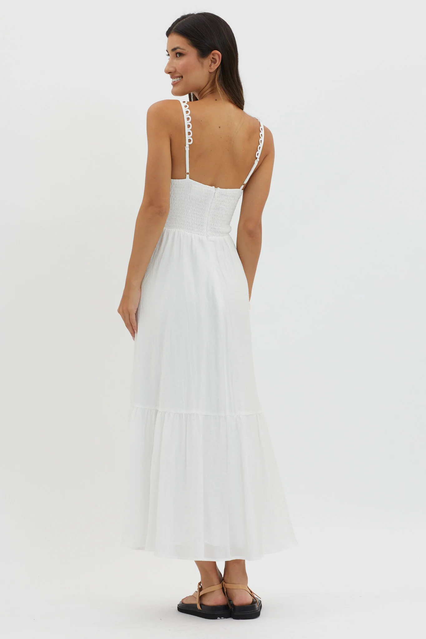Golden Suns Scallop Trim Midi Dress White - Sonourner