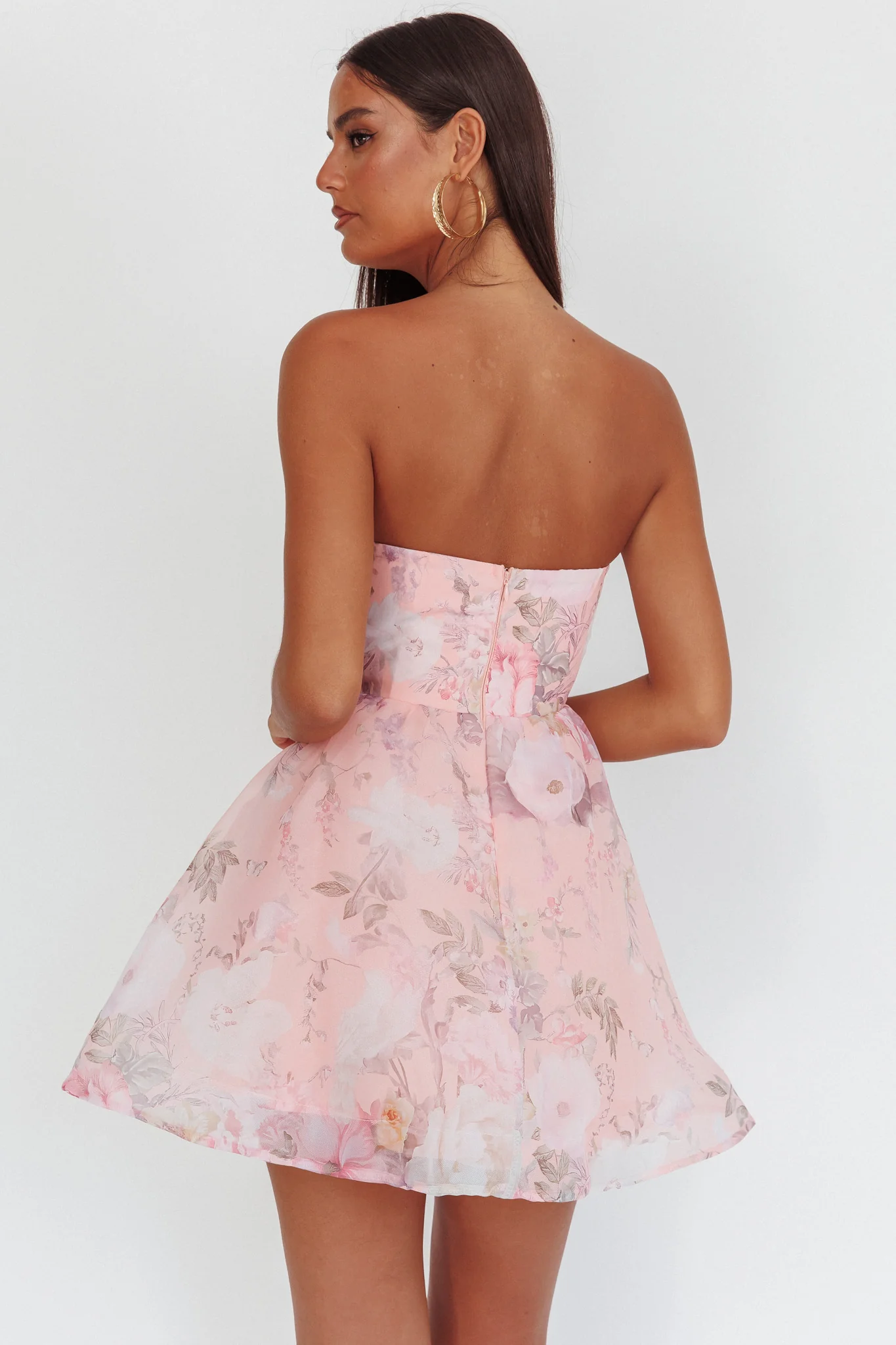 Gem Deep Sweetheart Neckline Mini Dress Floral Pink - Sonourner