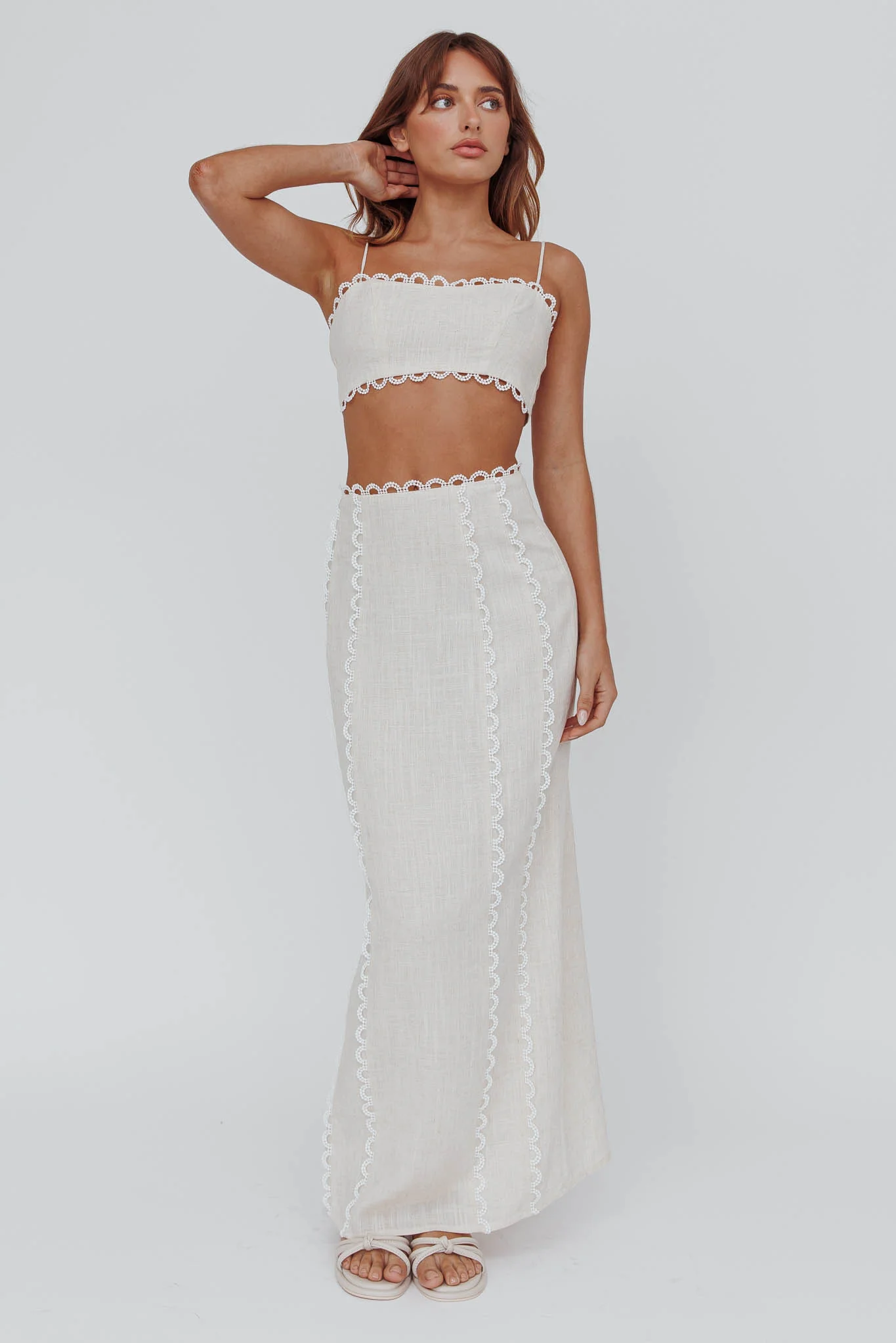 Chamberlain Scallop Trim Maxi Skirt Sand - Sonourner