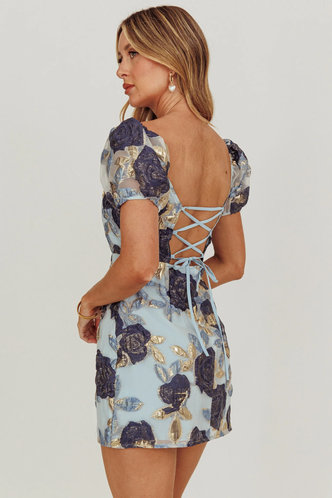 Love To Dream Puff Sleeves Mini Dress Blue - Sonourner