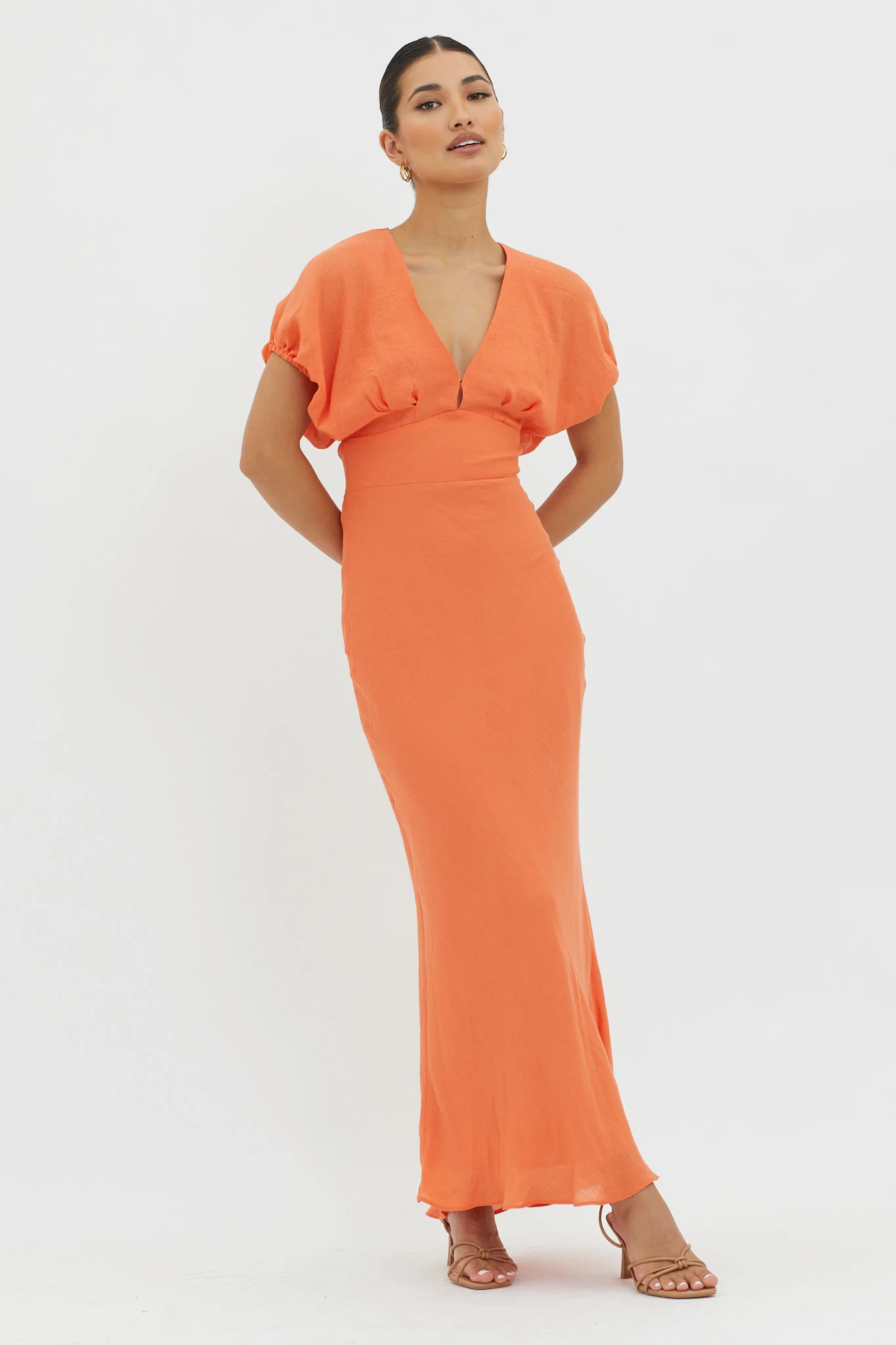 Dare To Live V-Neck Maxi Dress Orange - Sonourner