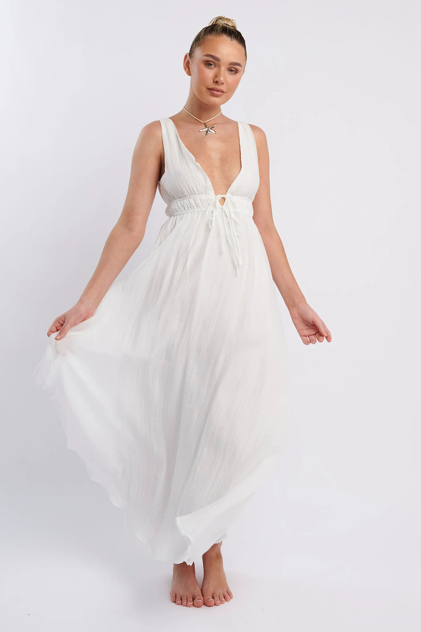 Kylin V-Neck Tied Bust Maxi Dress White - Sonourner