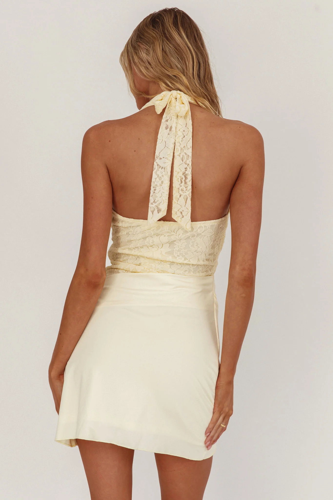 Summerland Lace Bodice Halter Mini Dress Butter - Sonourner