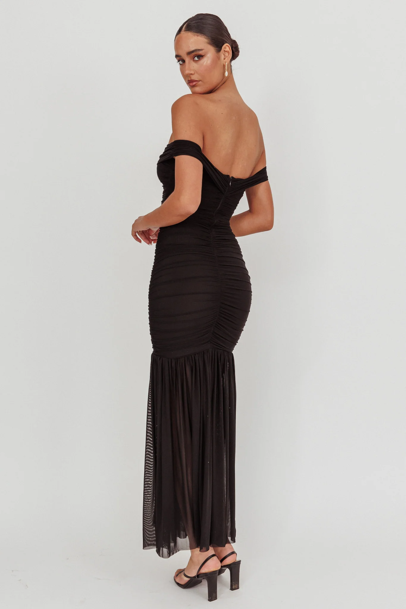 La Salle Off Shoulder Mesh Maxi Dress Black - Sonourner