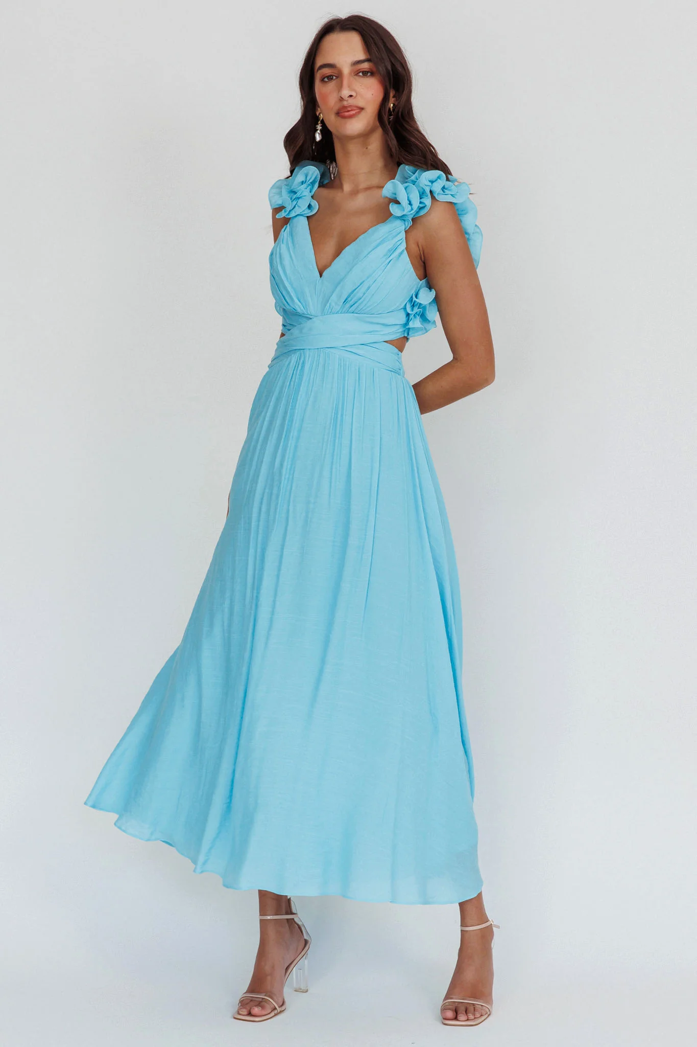 Madara Laced Back Ruffle Dress Blue - Sonourner