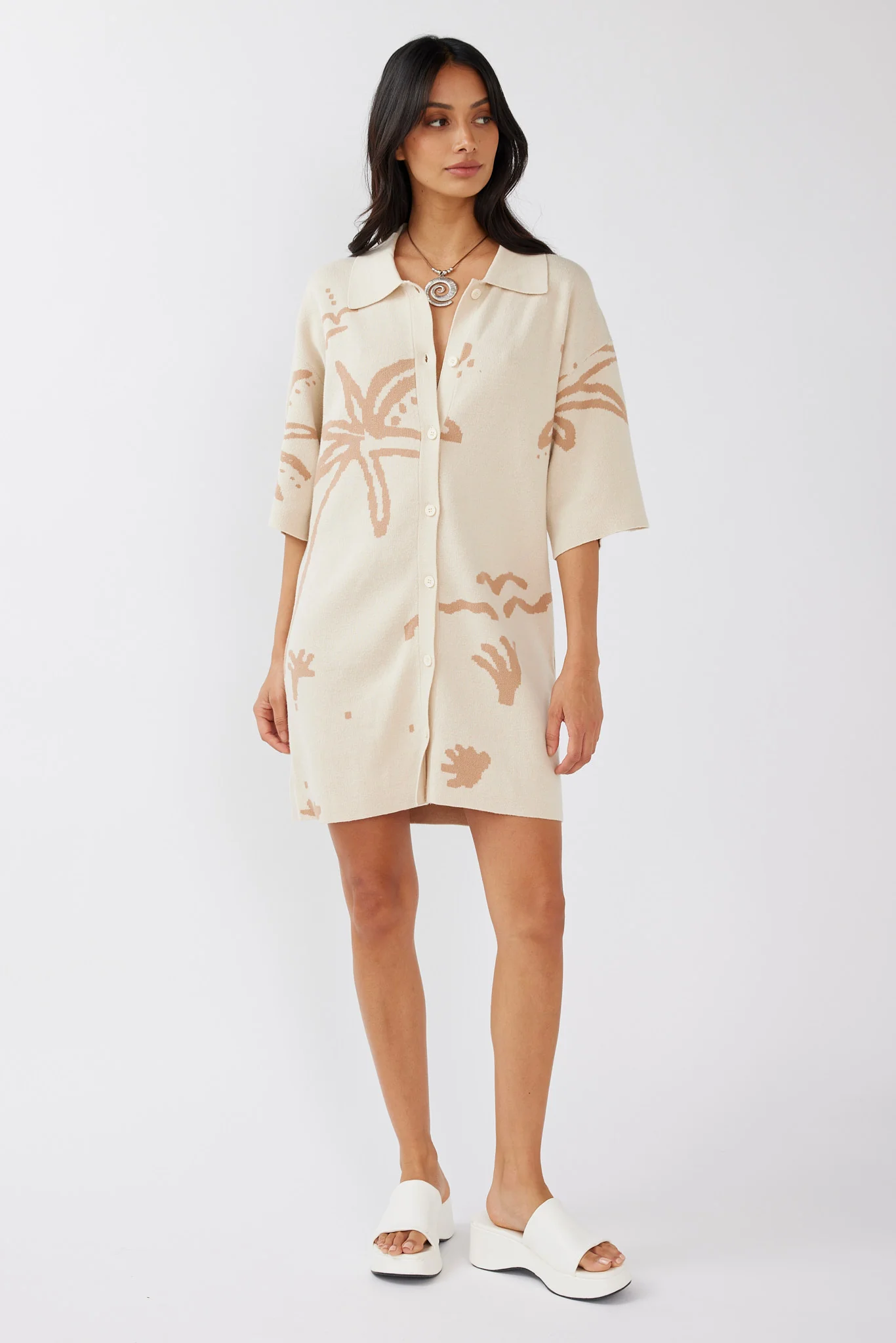 Nalani Button-Up Knit Dress Sand/Wood - Sonourner
