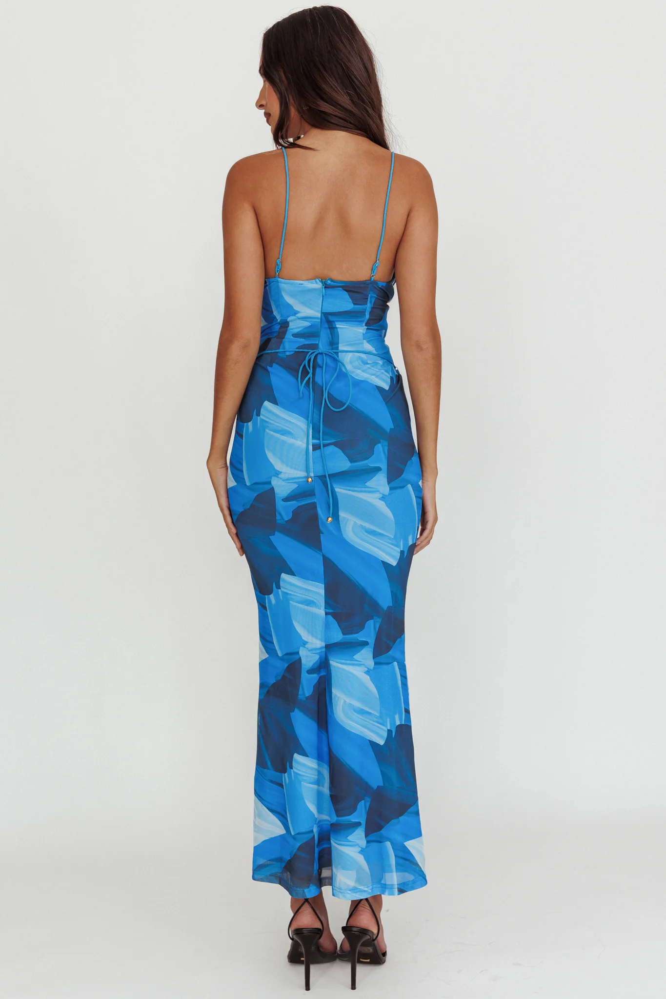 Teava Laced Waist Maxi Dress Abstract Blue - Sonourner