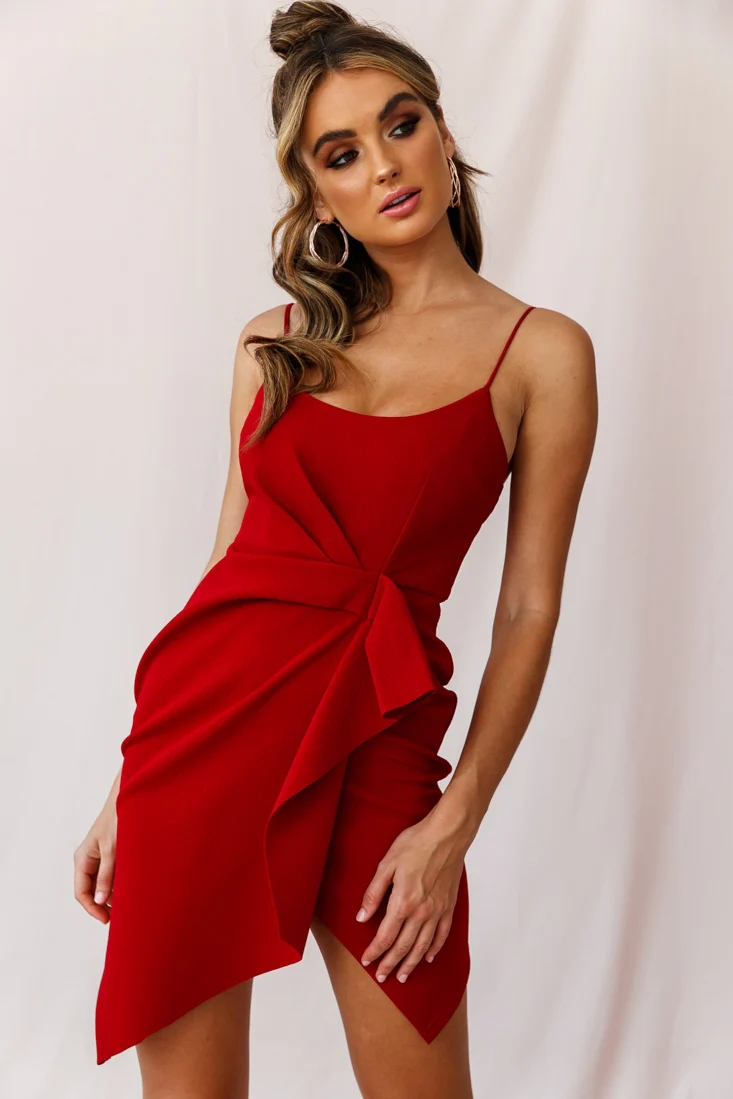 Tesla Cami Strap Sculpted Fabric Dress Red - Sonourner