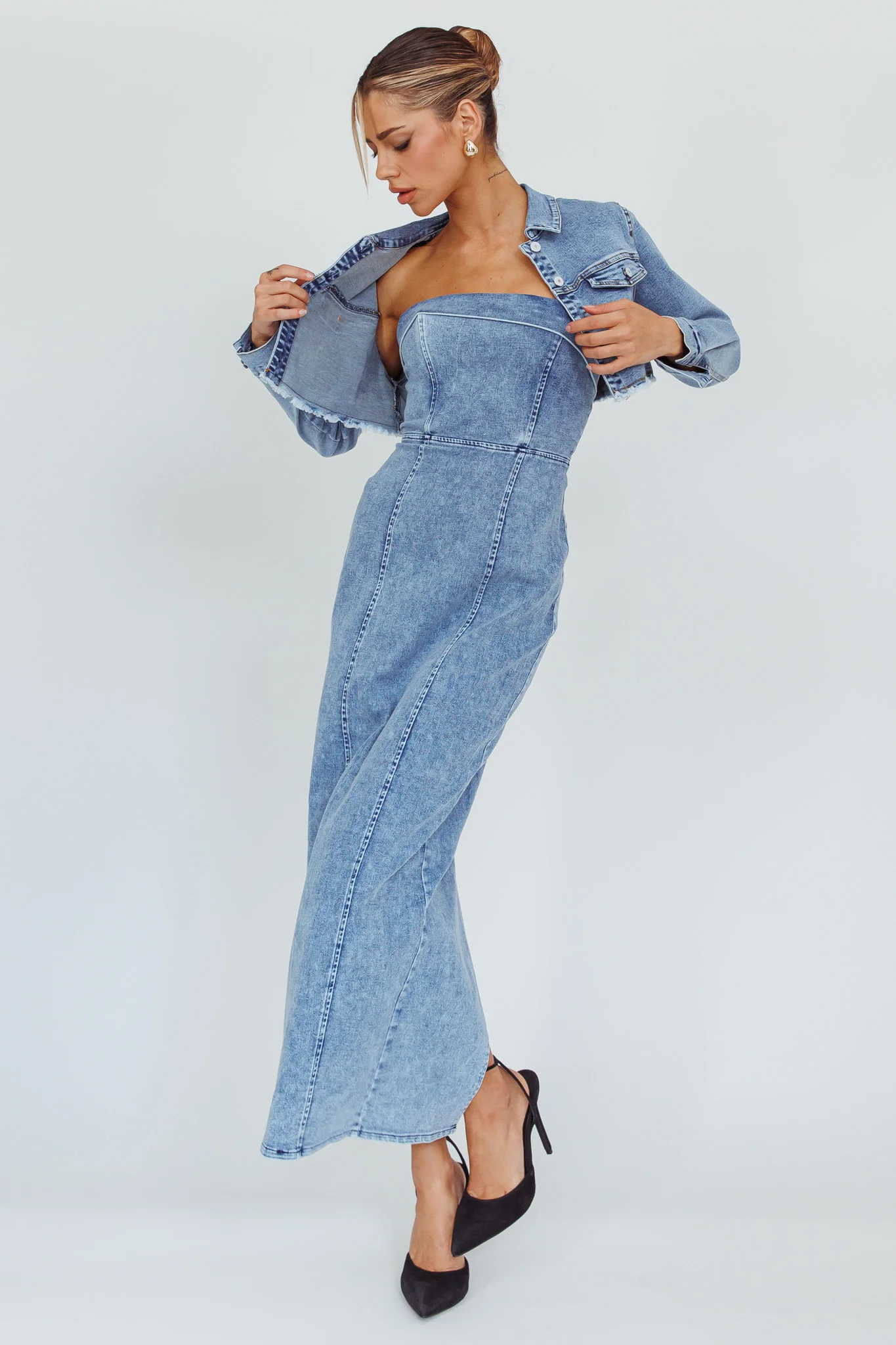 Press Play Strapless Maxi Dress Denim Blue - Sonourner