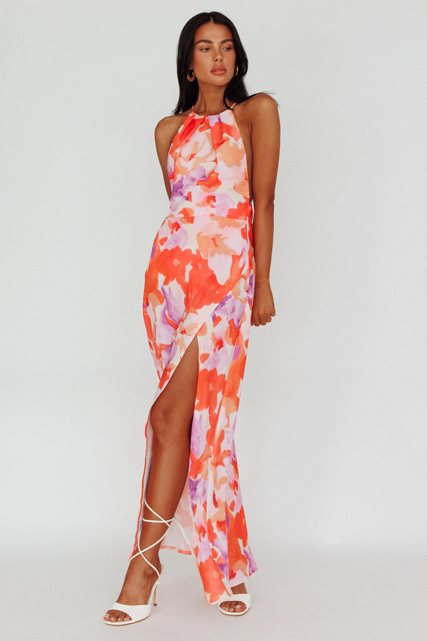 Val Cowl Back Maxi Dress Floral Orange - Sonourner