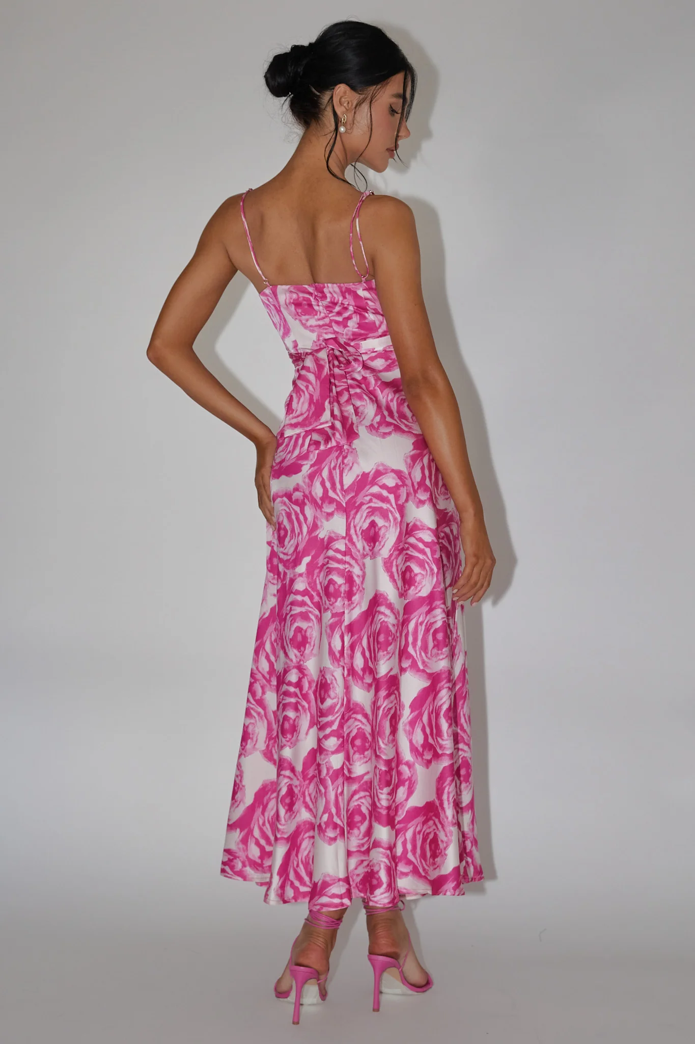 Twin Flame Drawstring Bust Midi Dress Floral Pink - Sonourner