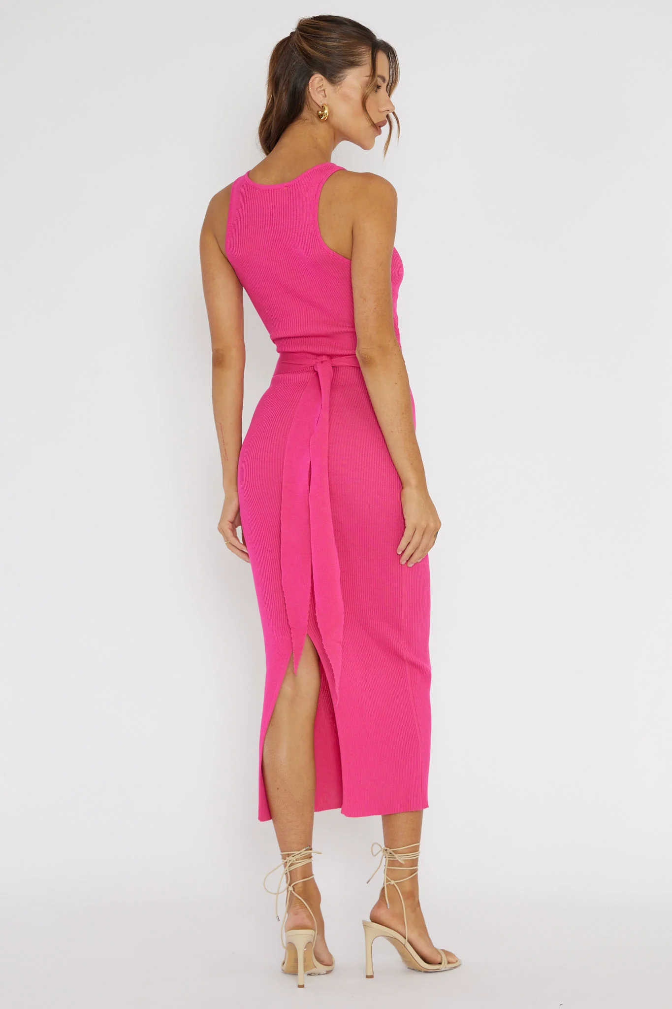 Charmed Me Ribbed Knit Midi Dress Hot Pink - Sonourner