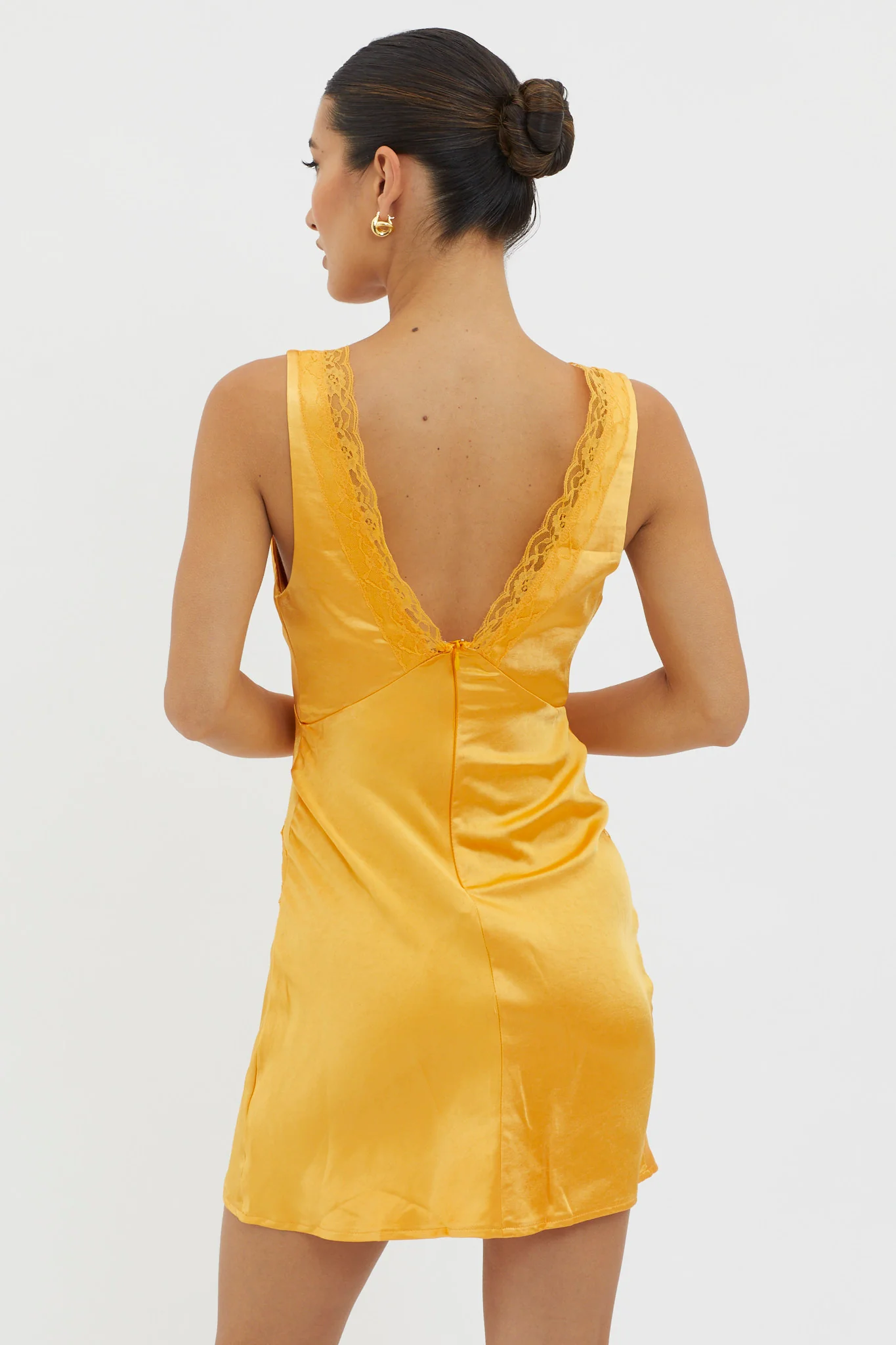 Ivonne Lace Trim V-Neck Mini Dress Tangerine - Sonourner